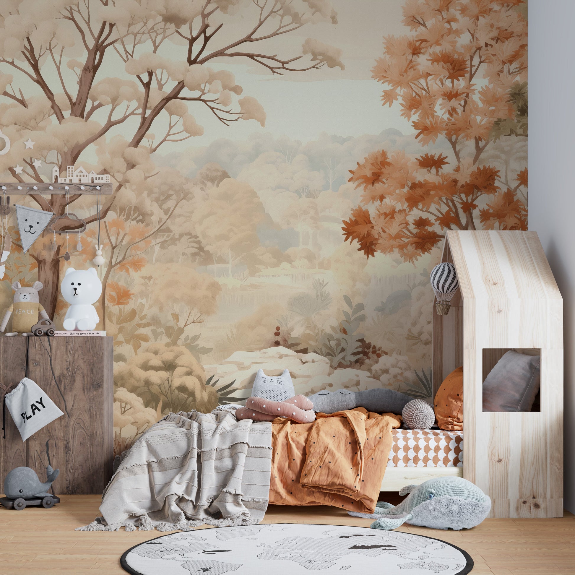 Forest Autumn Watercolor Beige Wallpaper - Giffywalls