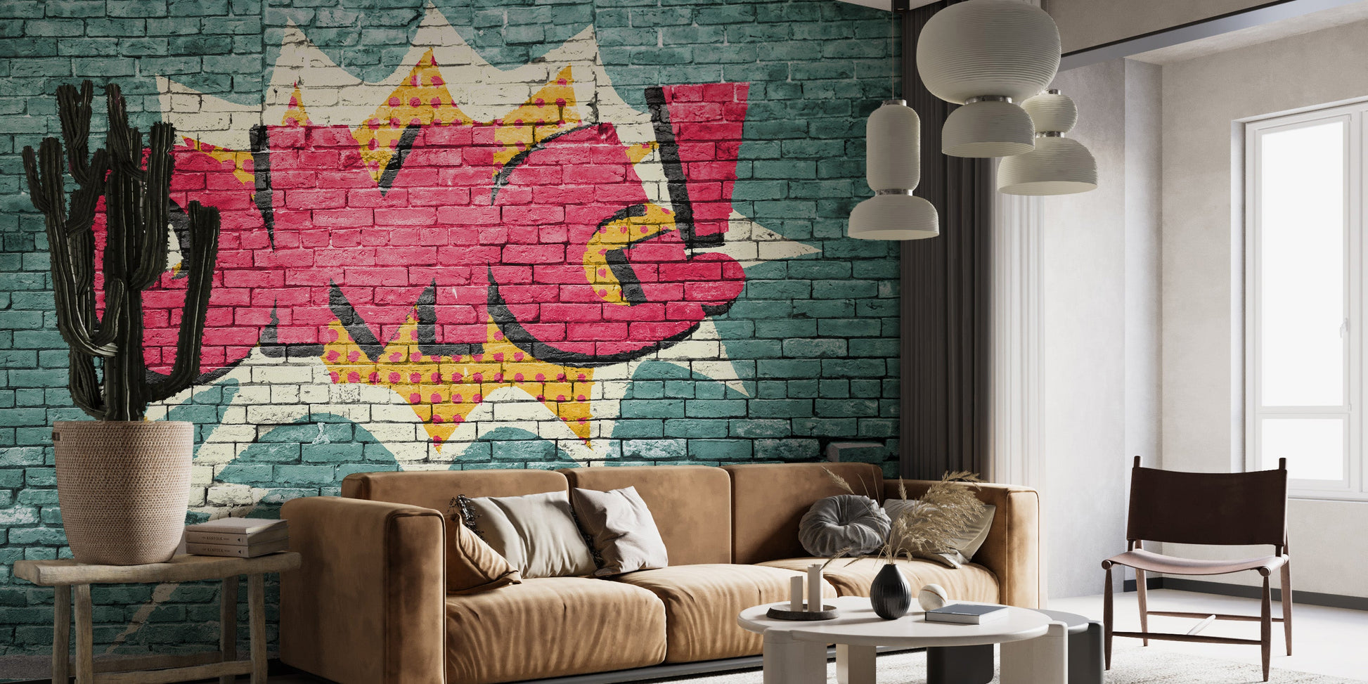 Trendy Pop Art-inspired OMG graffiti mural wallpaper for decor.