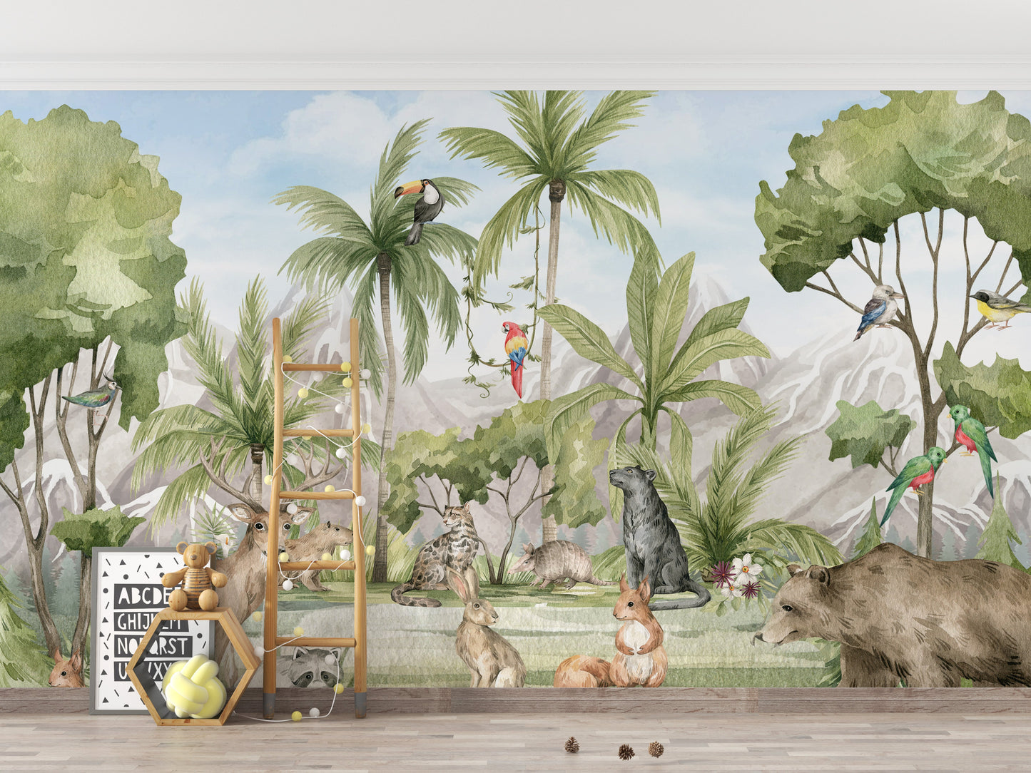 Exotic Creatures Landscape Art Mural reusable wallpaper