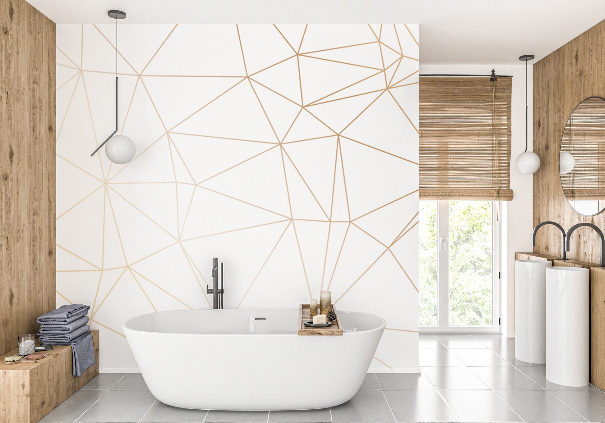 Modern polygonal stripe wall mural design
