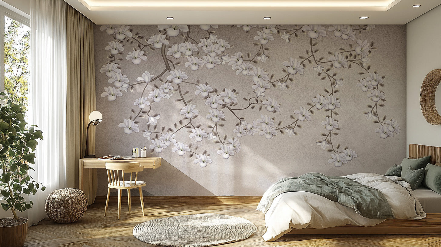 Floral Branches Mountain Wall Mural - Giffywalls