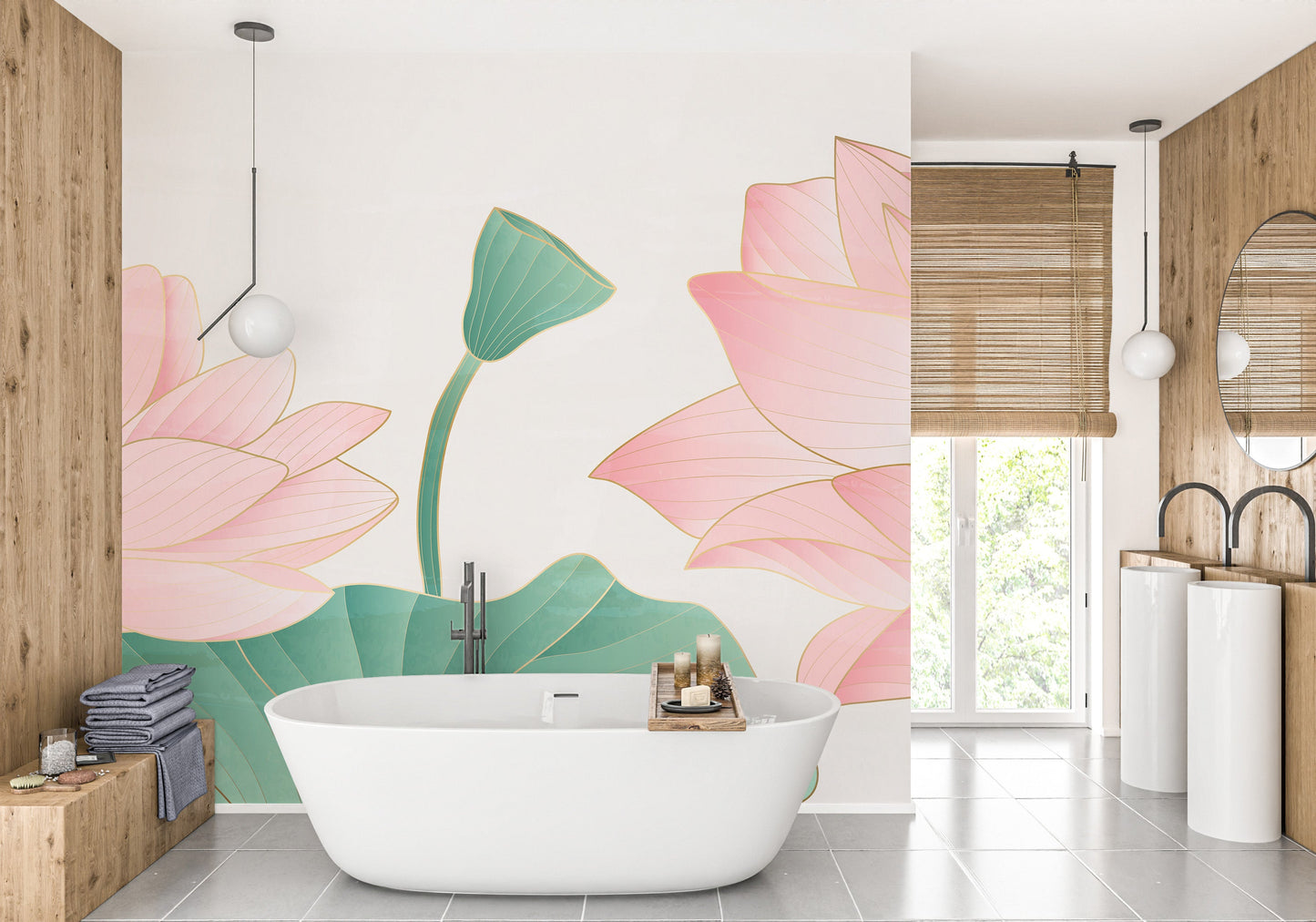 Large Golden & Pink Lotus Wallpaper Murals - Giffywalls