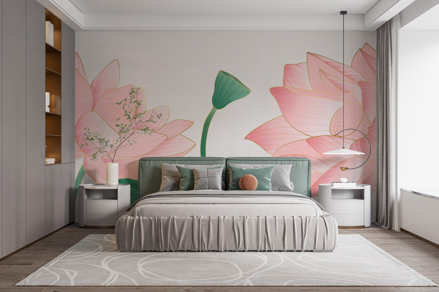 Large Golden & Pink Lotus Wallpaper Murals - Giffywalls