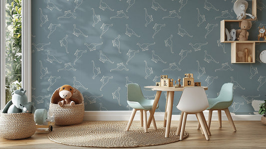 Playful dinosaur wallpaper with silhouettes