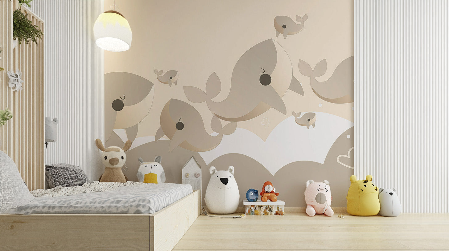 Nursery charm with Cuddly Cetaceans playful wallpaper design