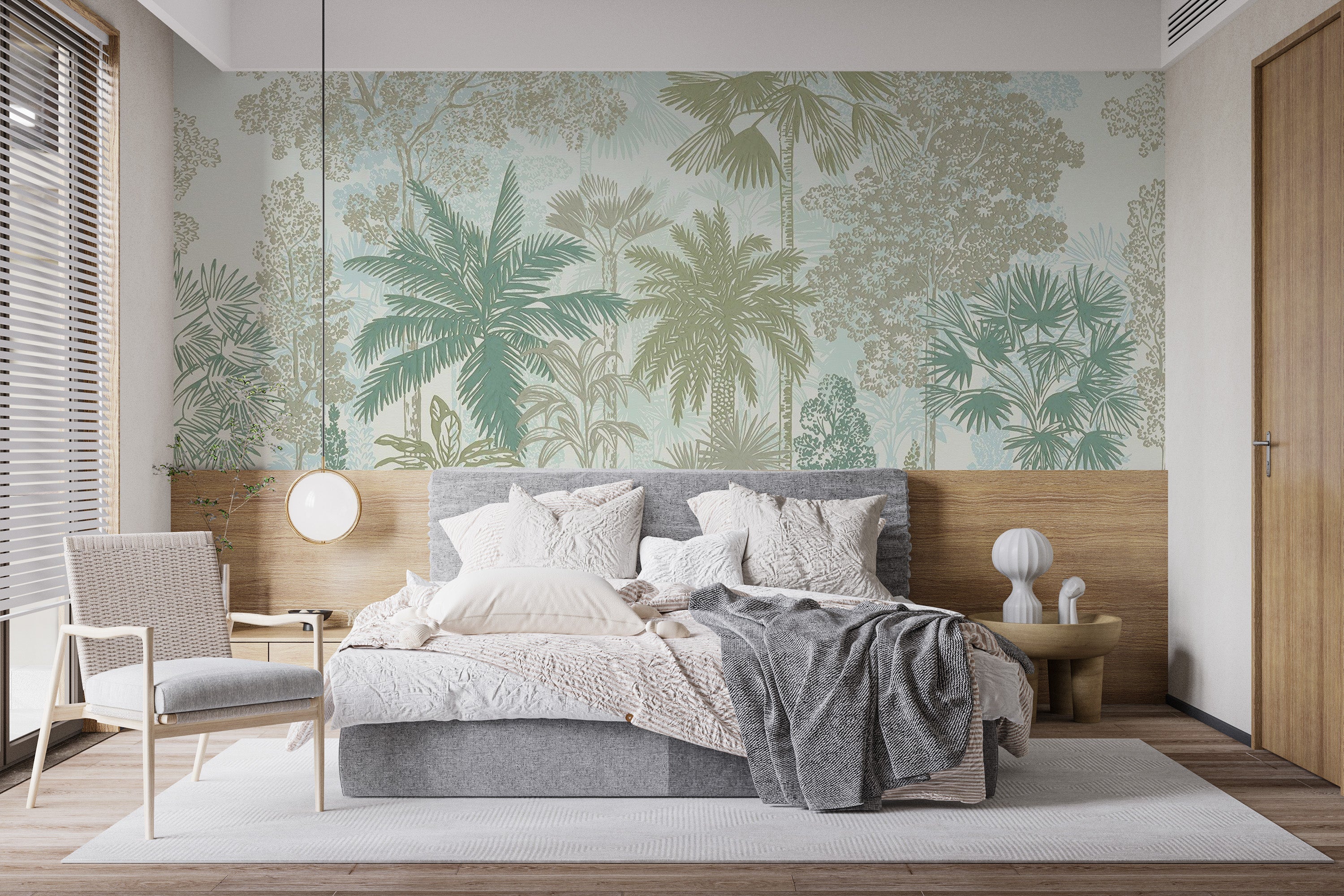 Green palm tree wall murals with style
