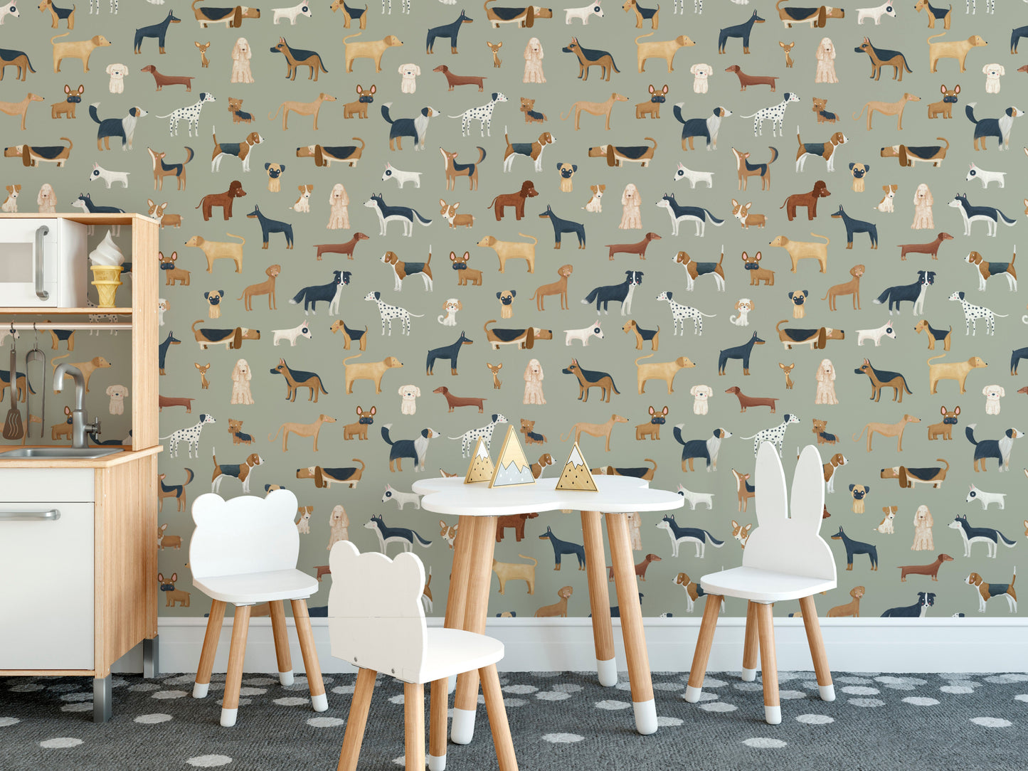 Playful pups wallpaper for children’s rooms
