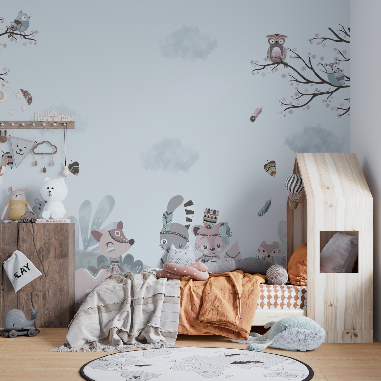 Charming critters mural perfect for kids' storytelling