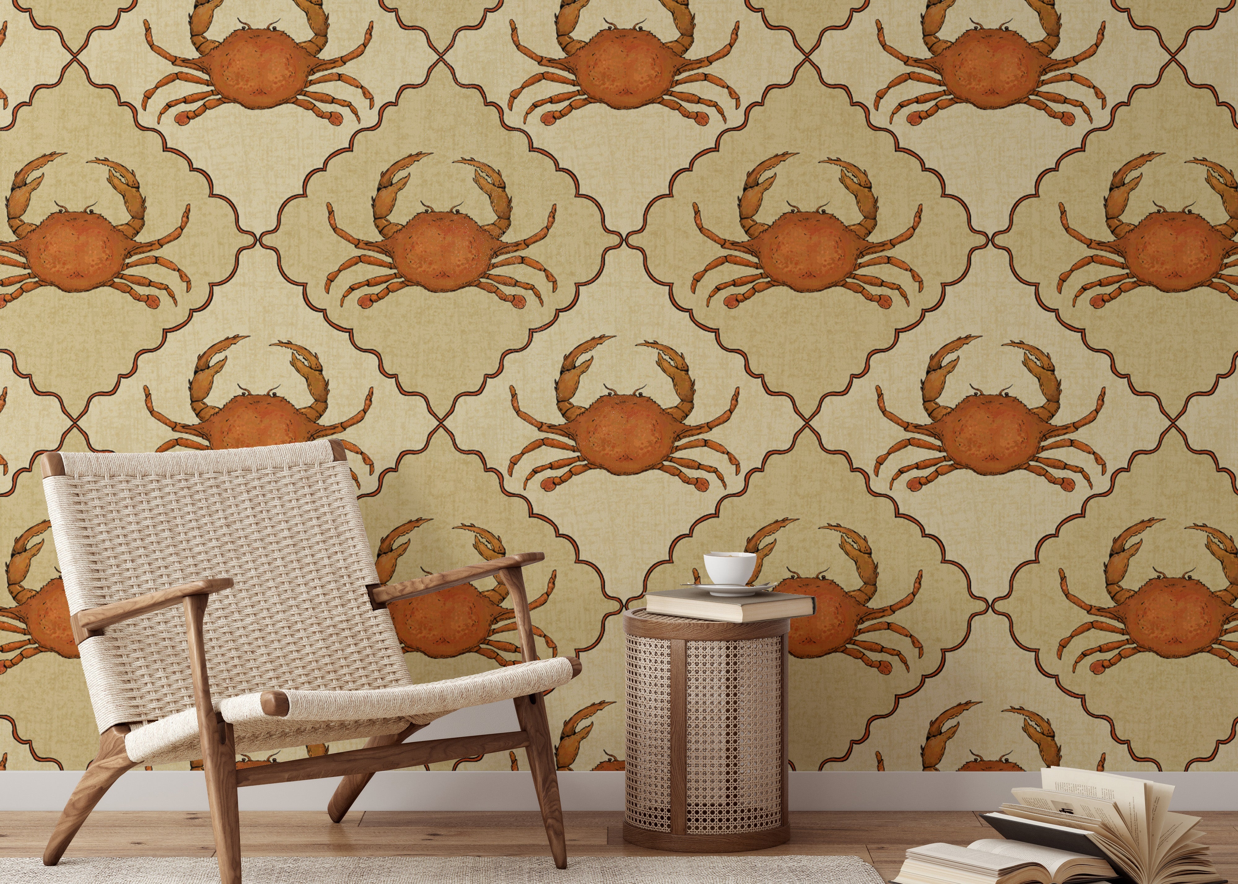 Bold crustacean core wallpaper for a unique marine-inspired decor.
