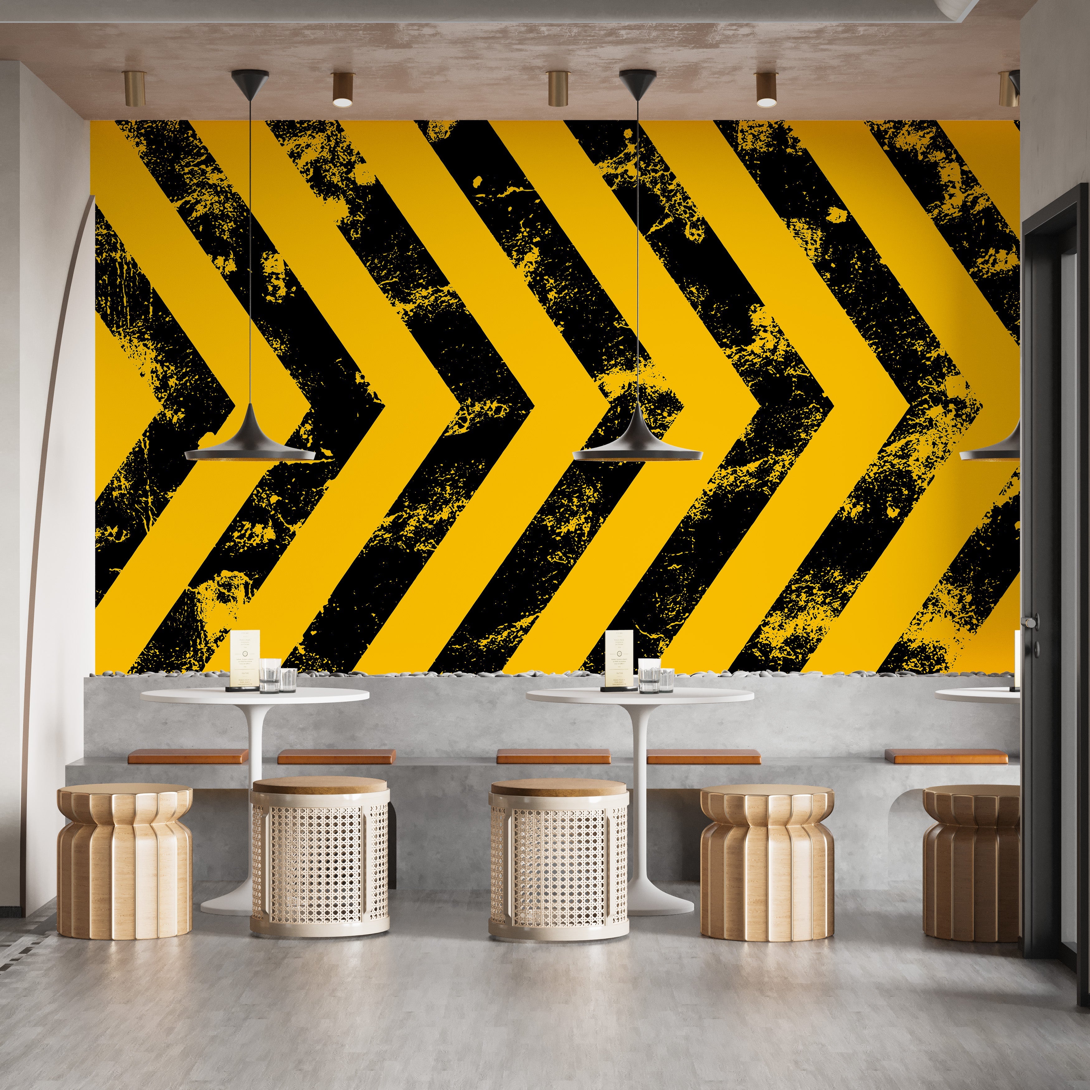 Yellow Grunge Hazard Stripes Wallpaper - Giffywalls