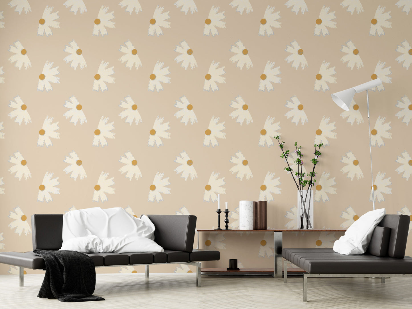 Marigold Pearl Flower Wallpaper for home decor
