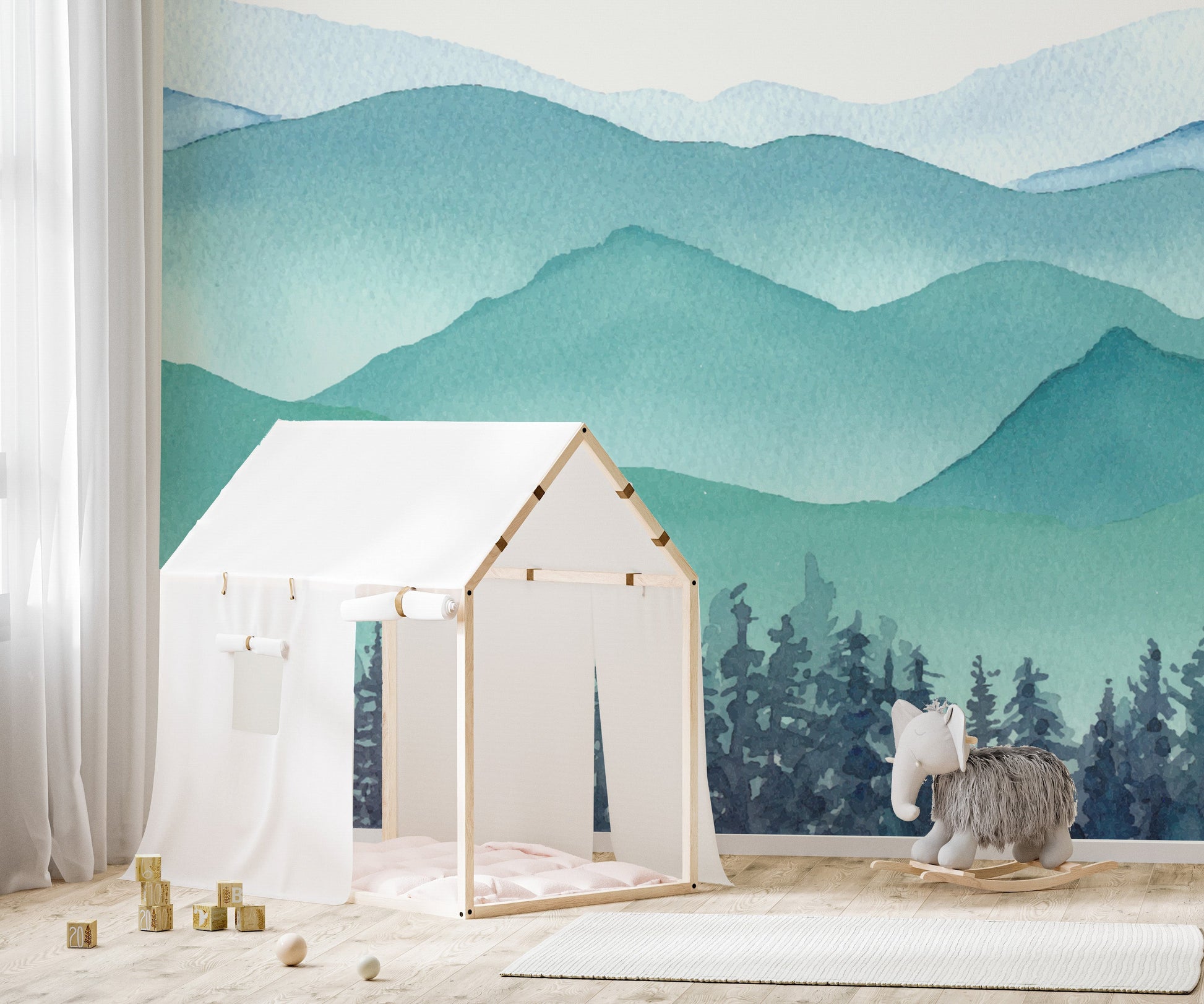 Kids Watercolor Snowy Hills Removable Murals - Giffywalls