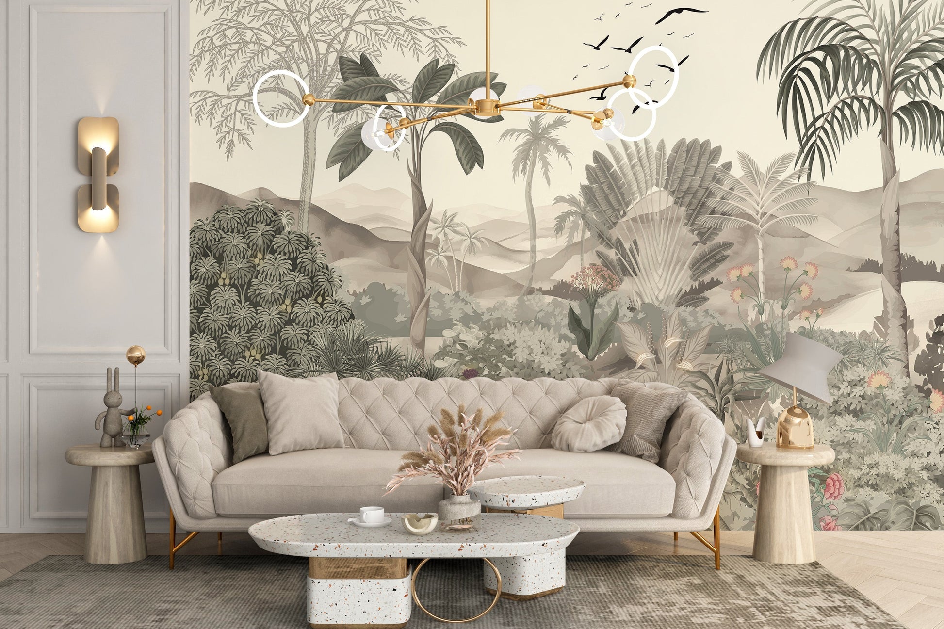 Dense tropical greenery wallpaper mural
