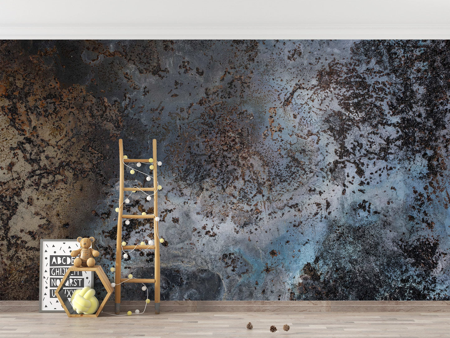 Antique Weathered Blue Metal Mural
