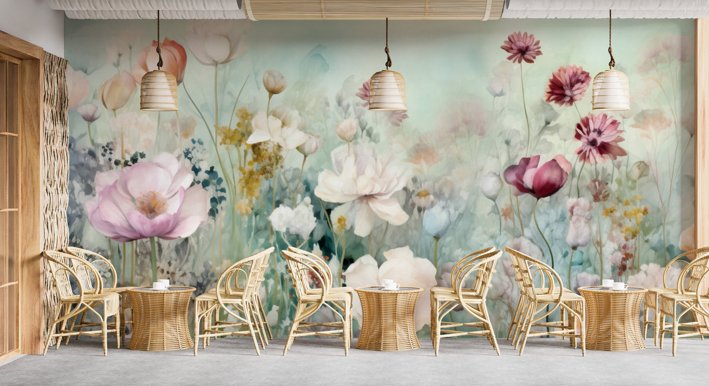 Colorful Pastel Flower Wallpaper Mural - Giffywalls