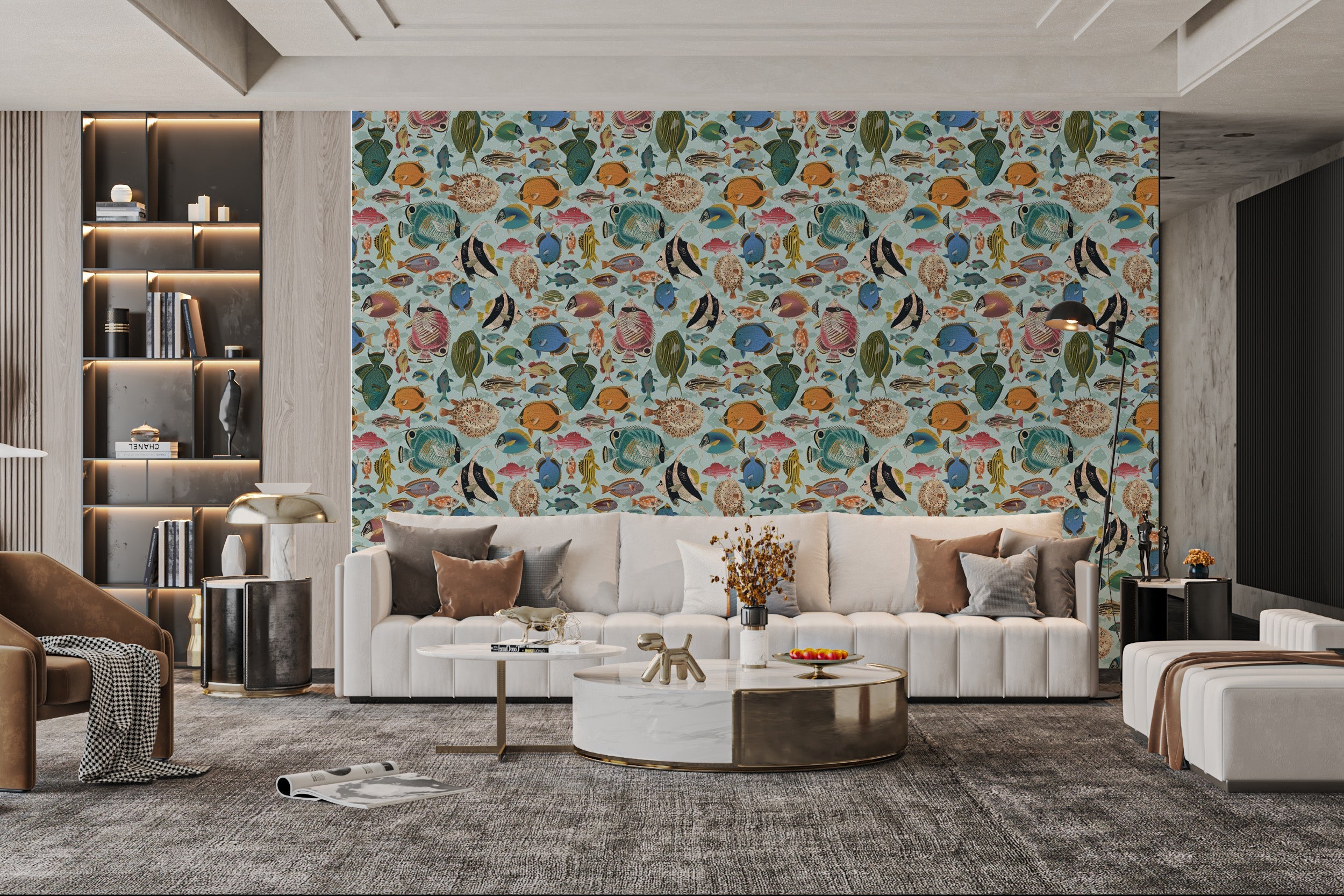 Dynamic Oceanic Melody Wall Mural for Interiors
