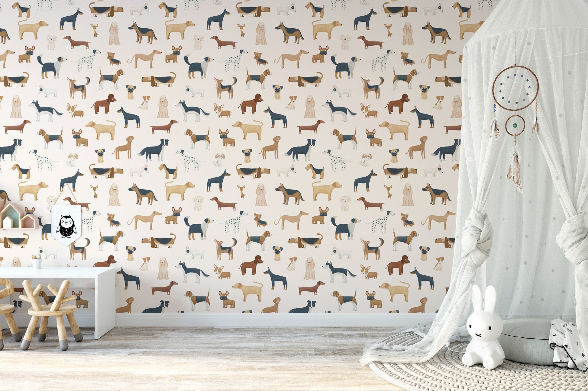 Ideal dog print wallpaper for playful nurseries
