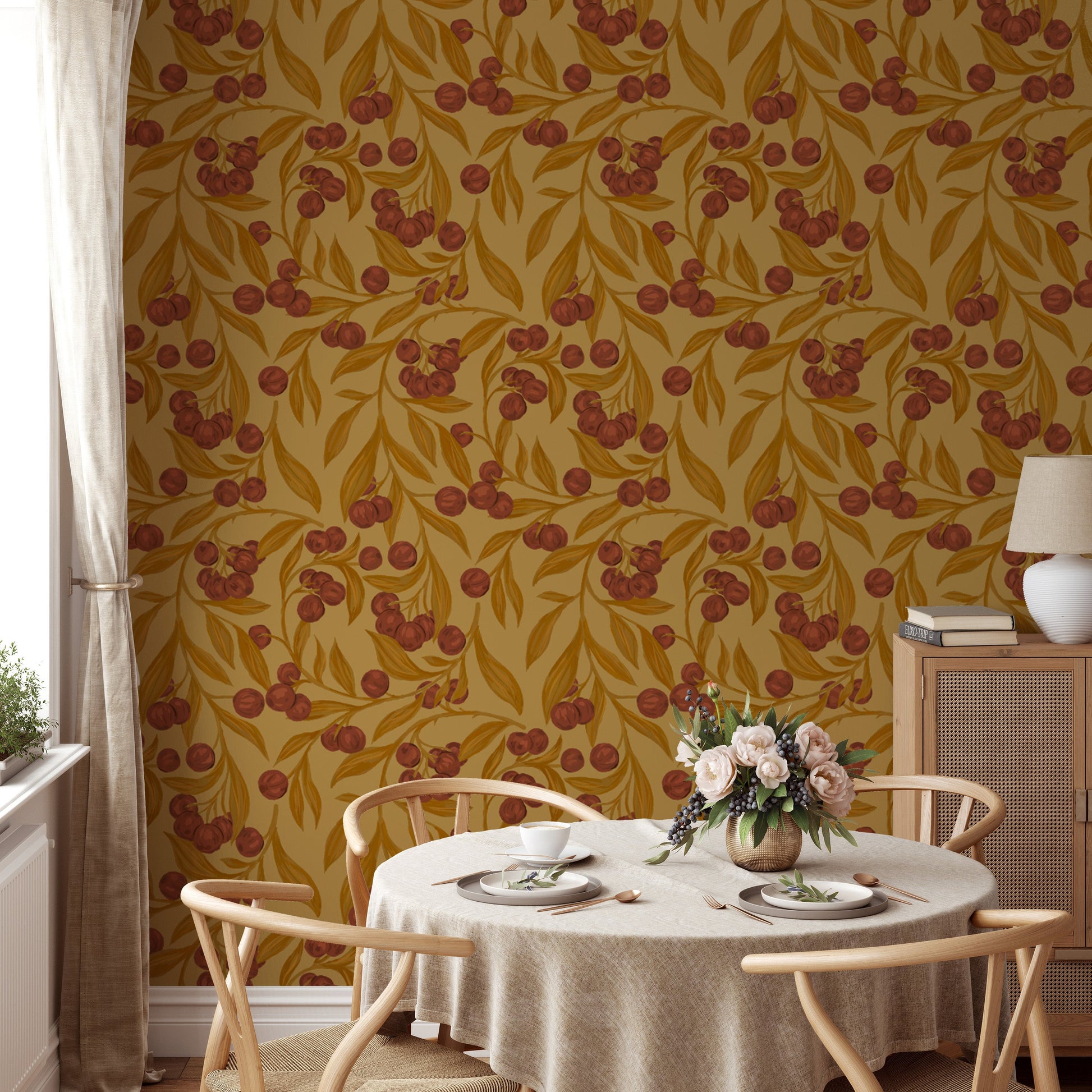 Vibrant autumn berries red wallpaper for cozy seasonal decor.
