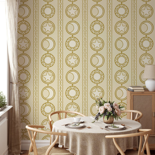 Elegant celestial medallions wallpaper mural for cosmic decor.
