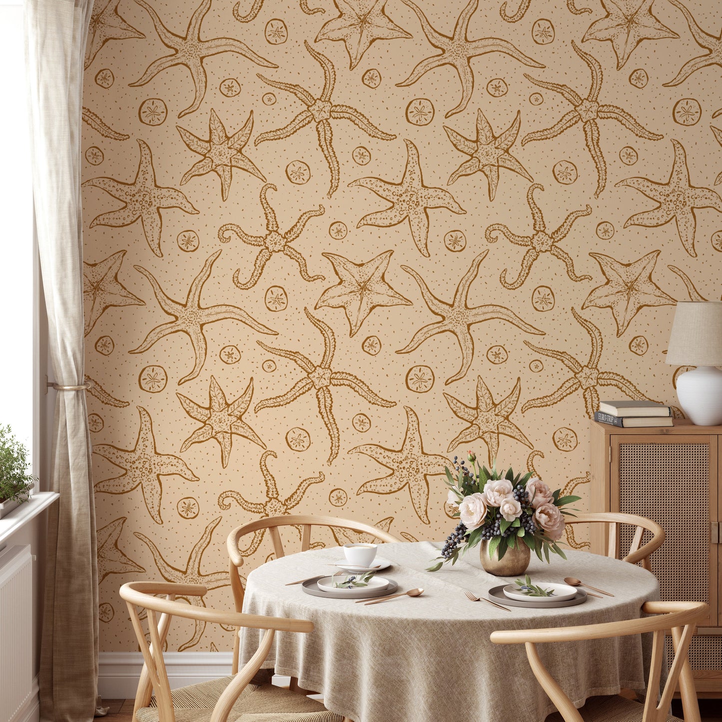 Stylish echinoderms wallpaper in warm brown for cozy interiors.
