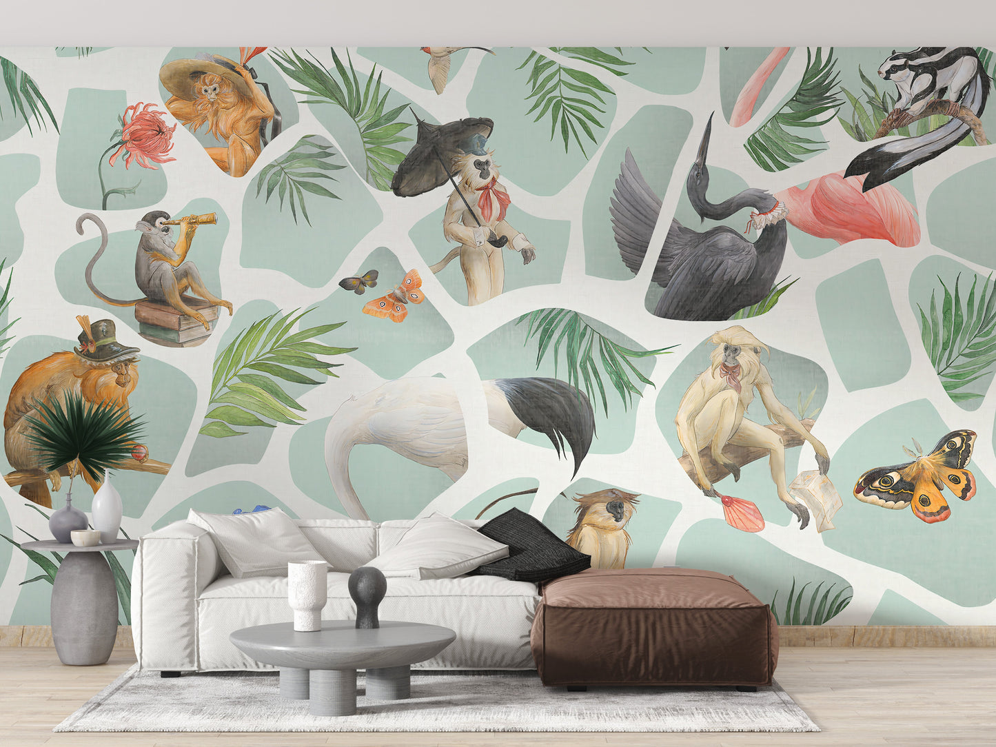 Fun watercolor monkey mural for walls