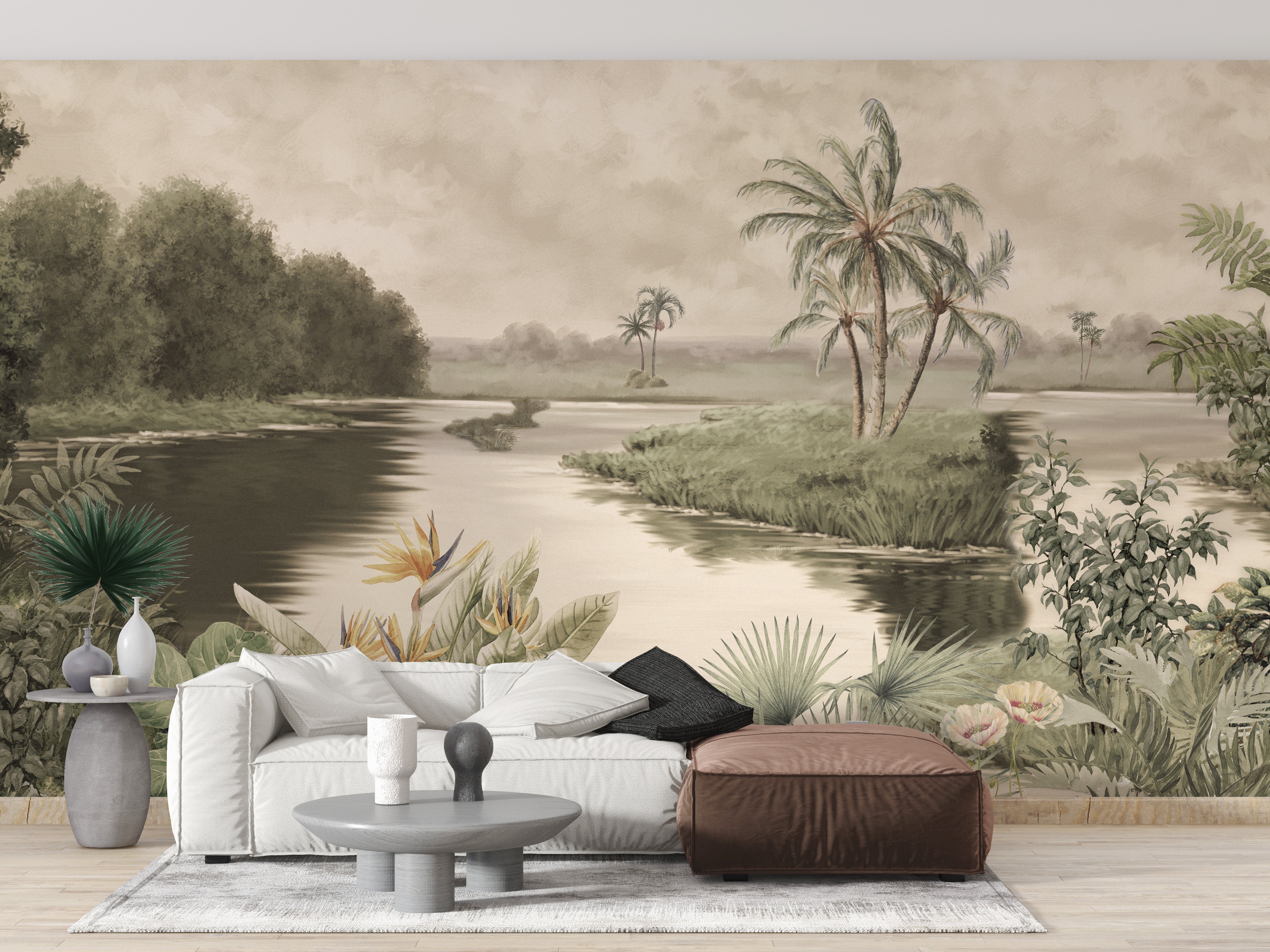 Tranquil Lake Natural Mountainous Art Wall Mural - Giffywalls