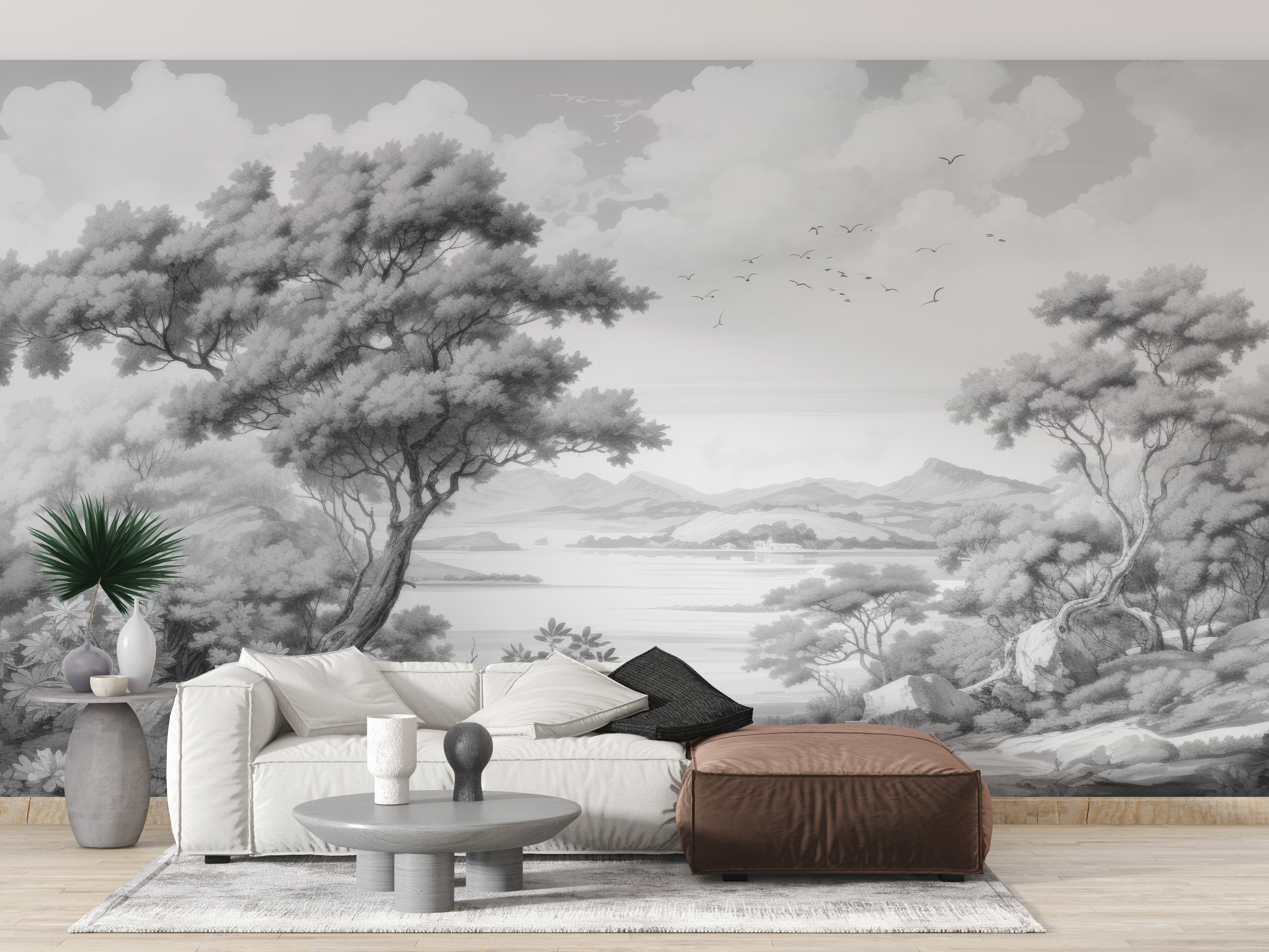 Gray Color Sketched Town Wallpaper Mural - Giffywalls