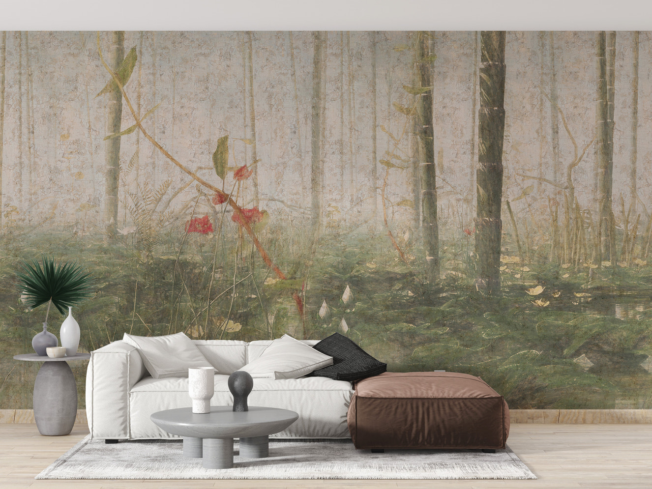 Foggy tropical forest wallpaper mural
