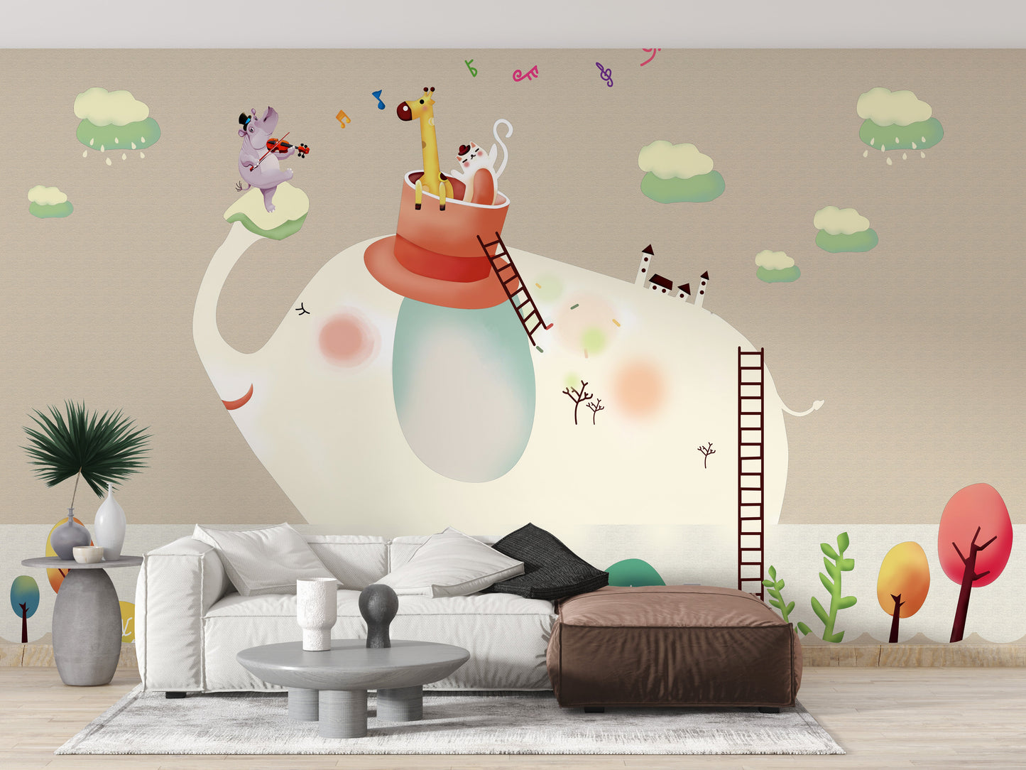 Kids Room Cartoon Elephant Wallpaper
