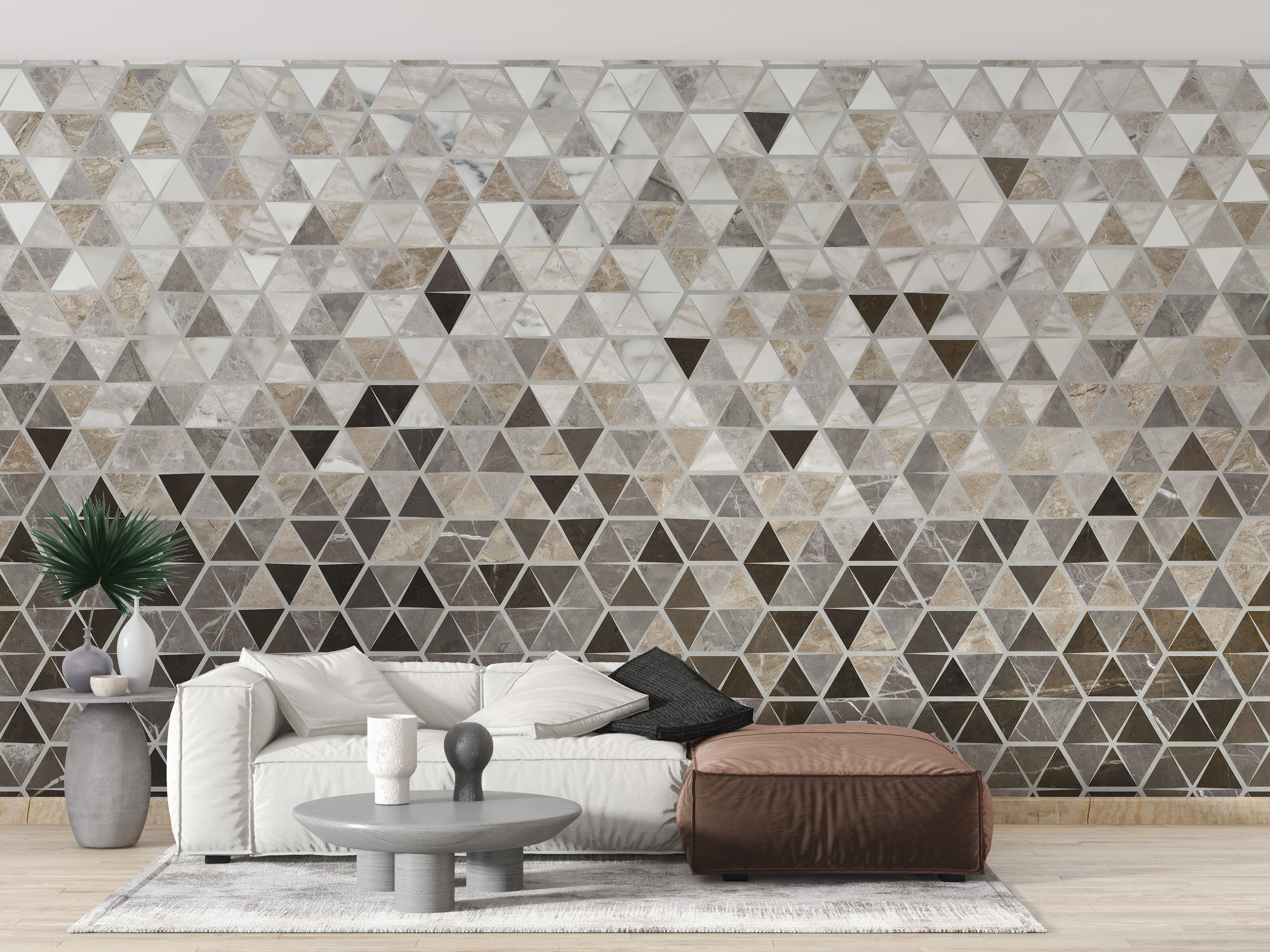 Sepia Triangle Tiles Wallpaper Mural - Giffywalls