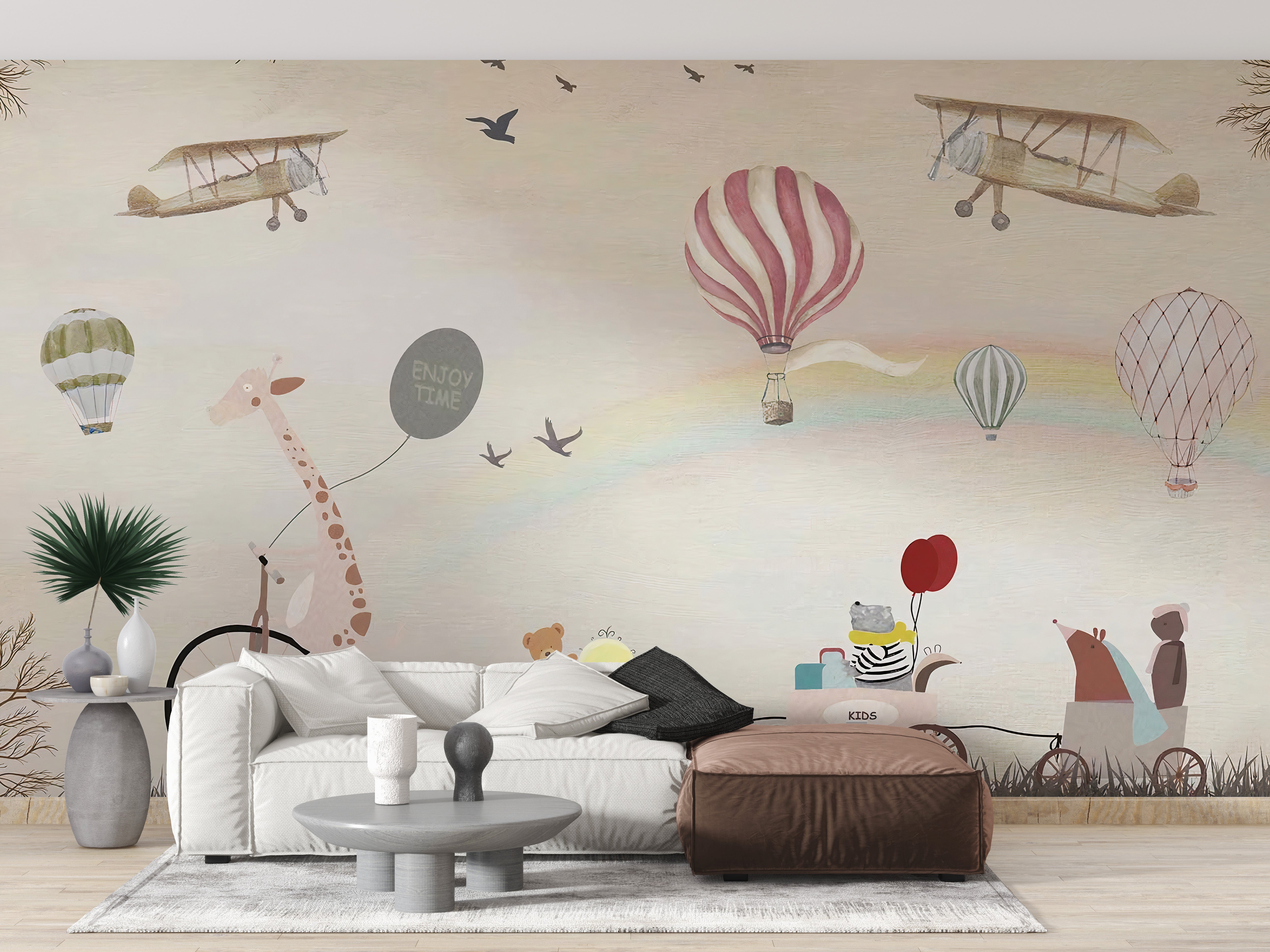 Beige Color Jovial Animals Wallpaper Mural - Giffywalls