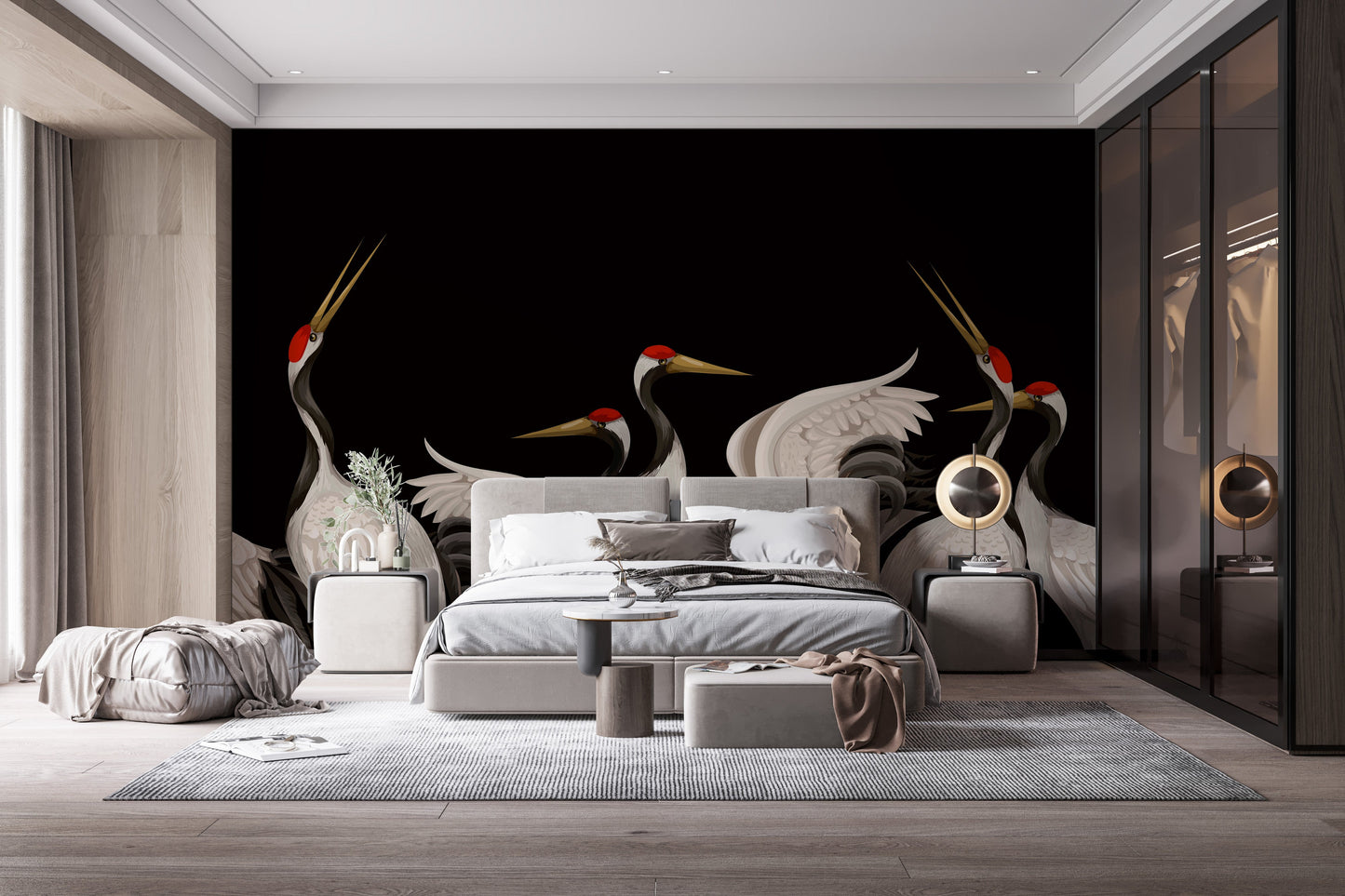 Nature-inspired crane wallpaper elegance