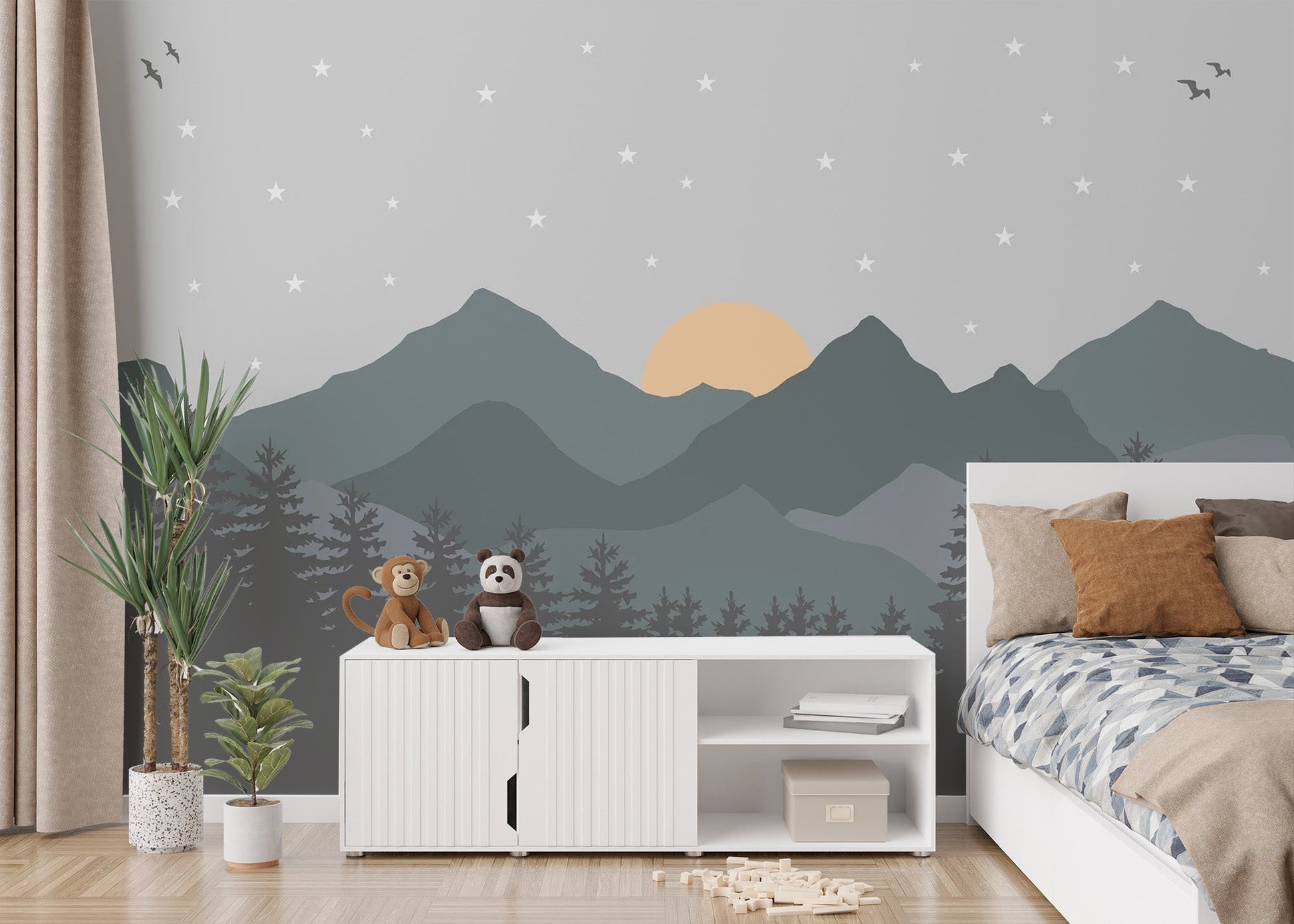 Scenic mountain wallpaper for nursery rooms
