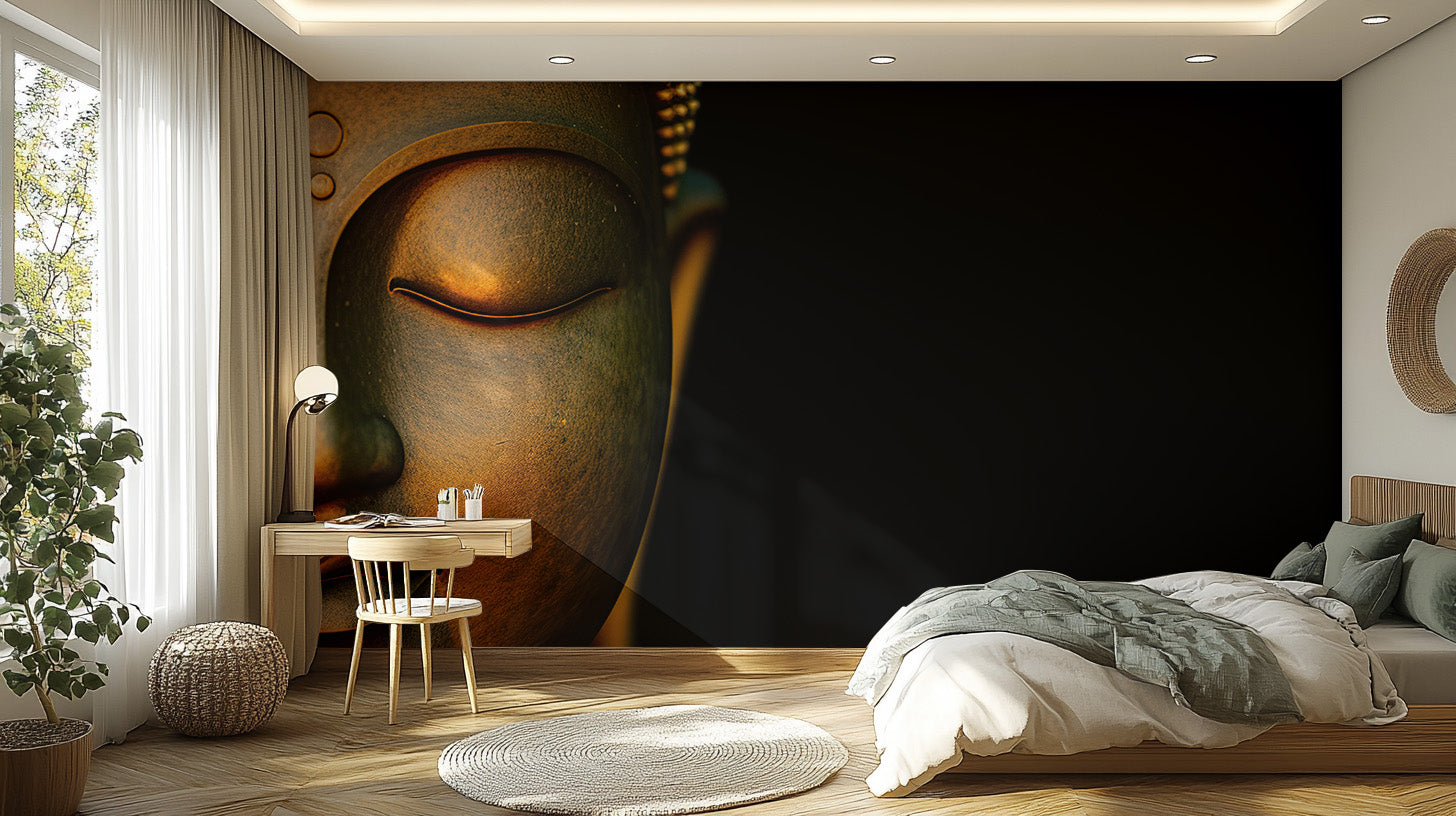 Serene Buddha Sculpted Portrait Wall Mural - Giffywalls