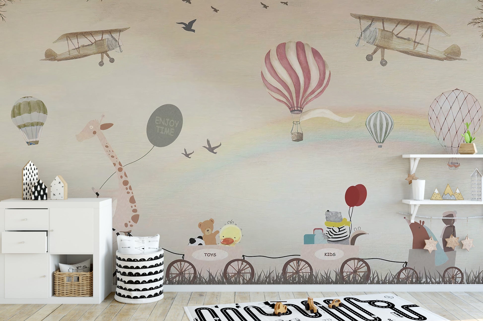 Beige Color Jovial Animals Wallpaper Mural - Giffywalls