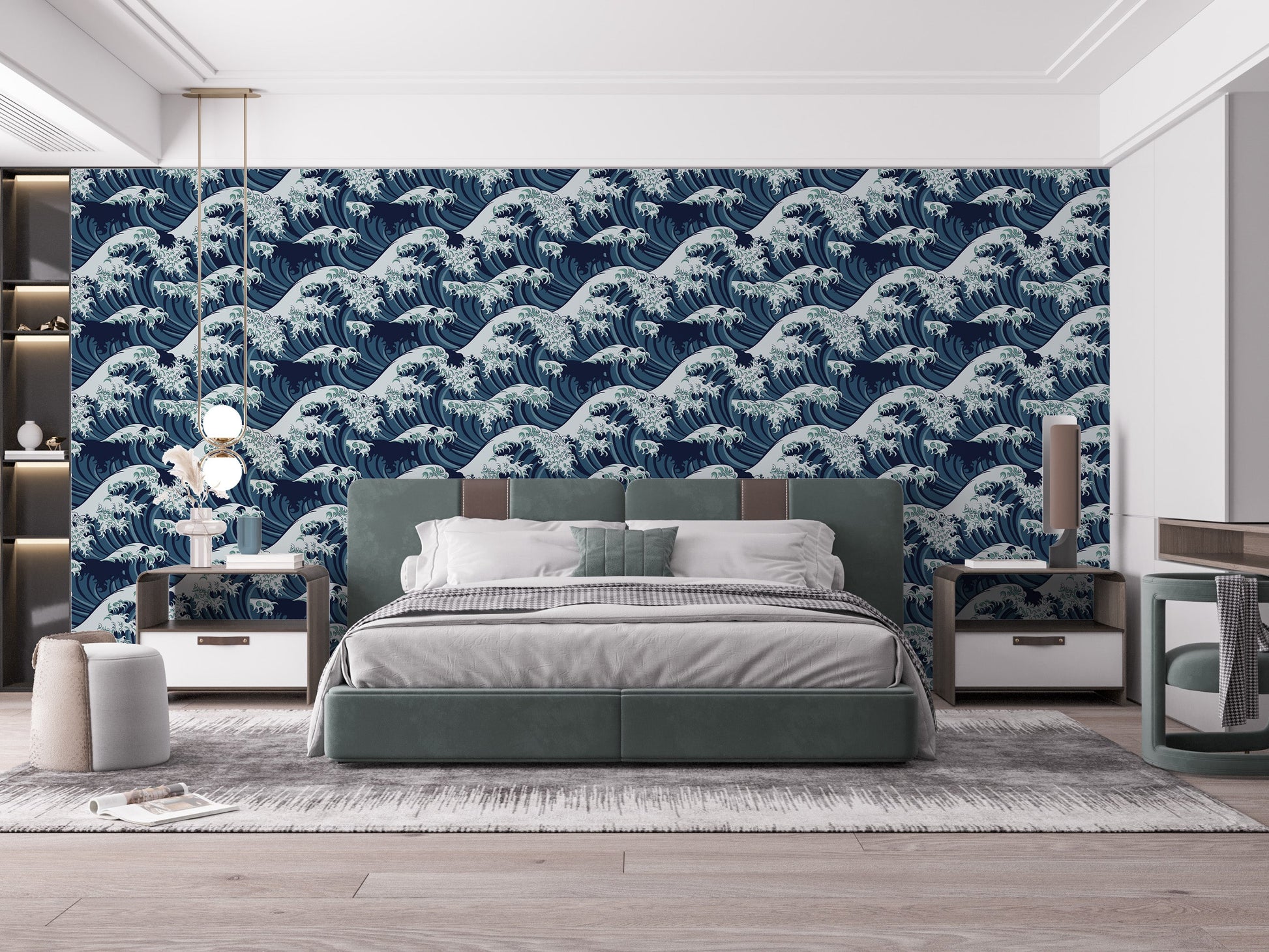 Serene Japanese wave wallpaper design