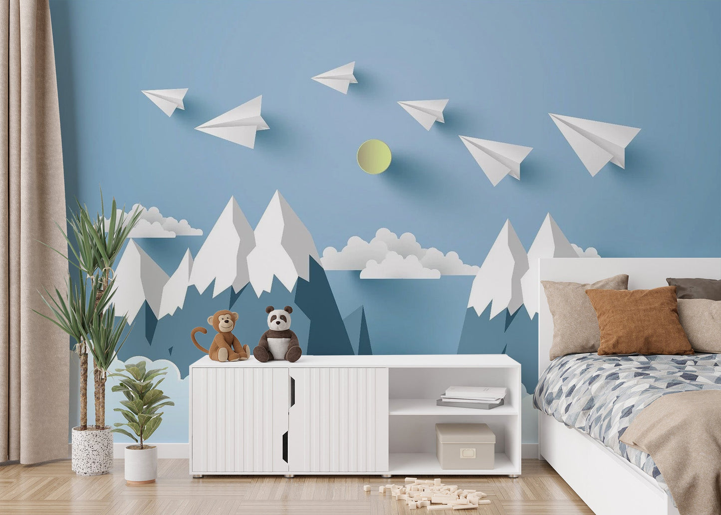 Flying Planes on Mountain Peel and Stick Wallpaper for Kids - Giffywalls