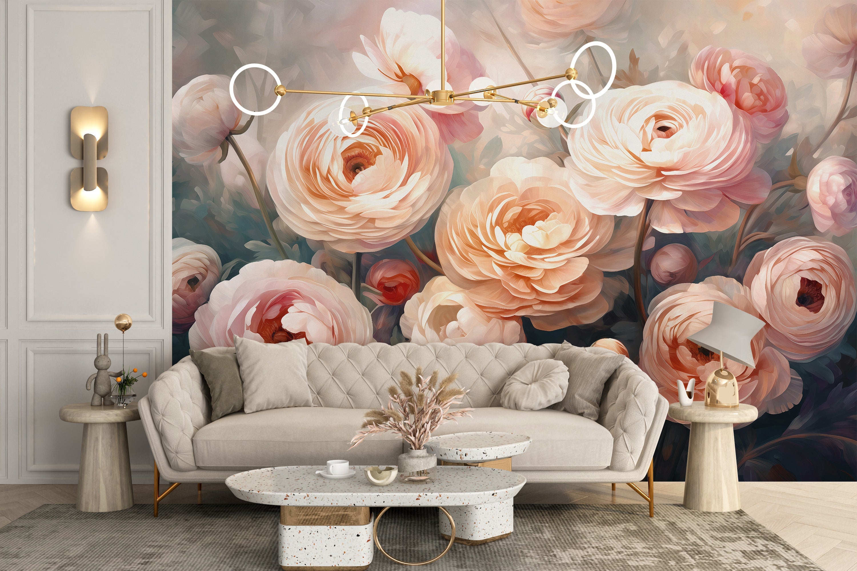 Ranunculus Pink Flower Wallpaper Mural - Giffywalls