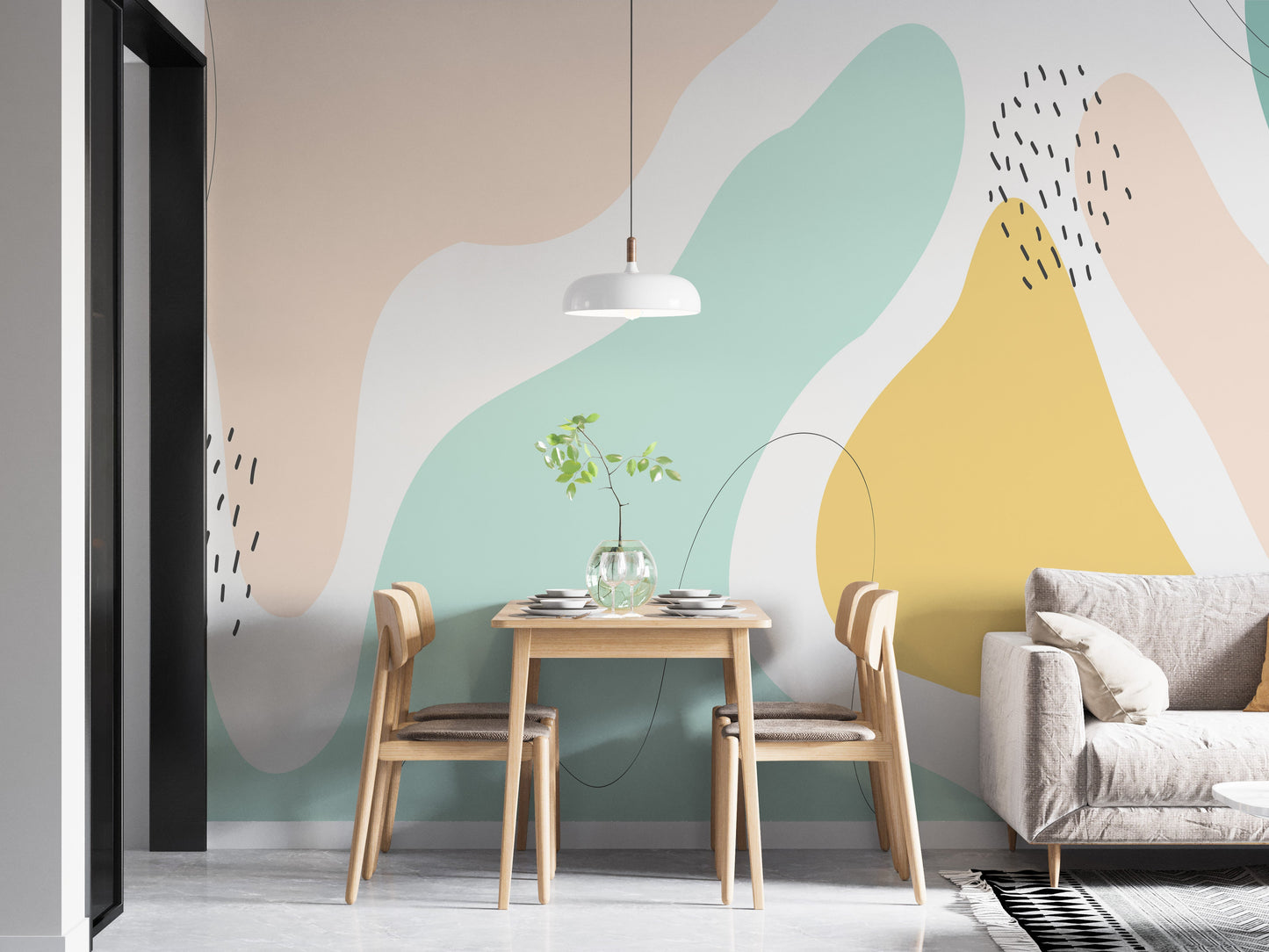 Abstract pastel shapes wallpaper mural.