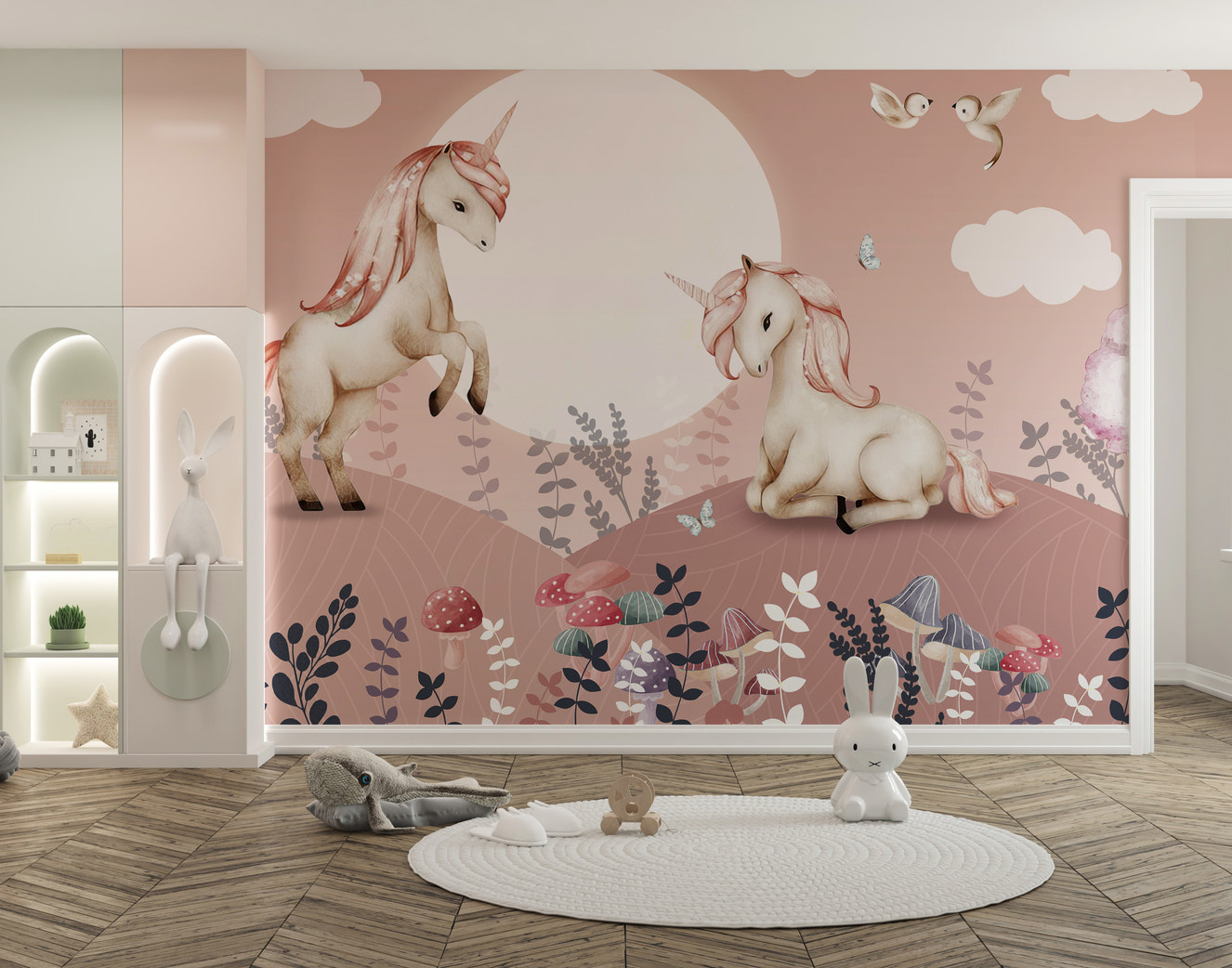 Pink Pegasus mural for girls' room walls
