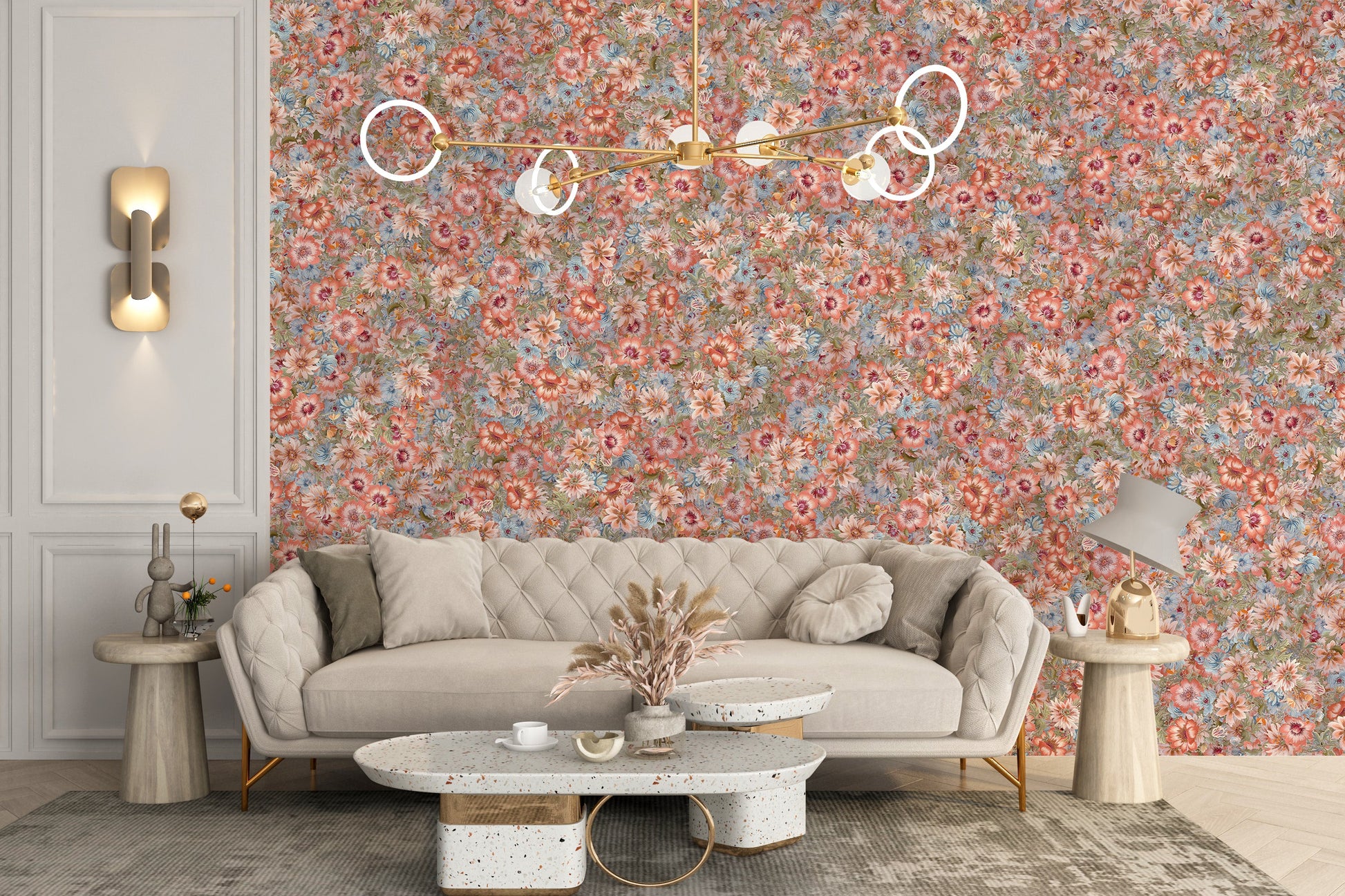 Embroidery Orange Summer Flowers Wallpaper Murals - Giffywalls