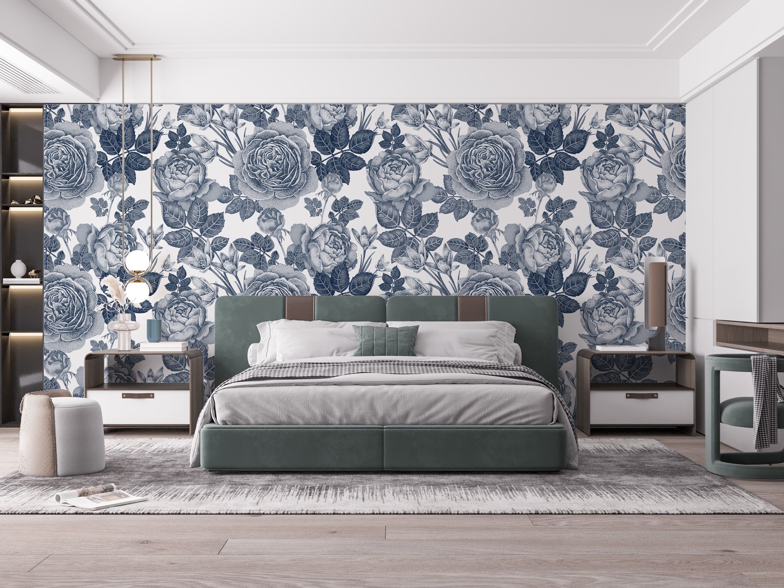 Blue flower-inspired elegant wallpaper
