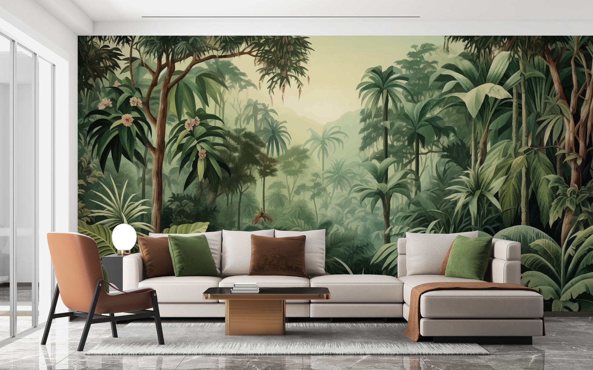 Colorful tropical scene wallpaper mural for serene decor