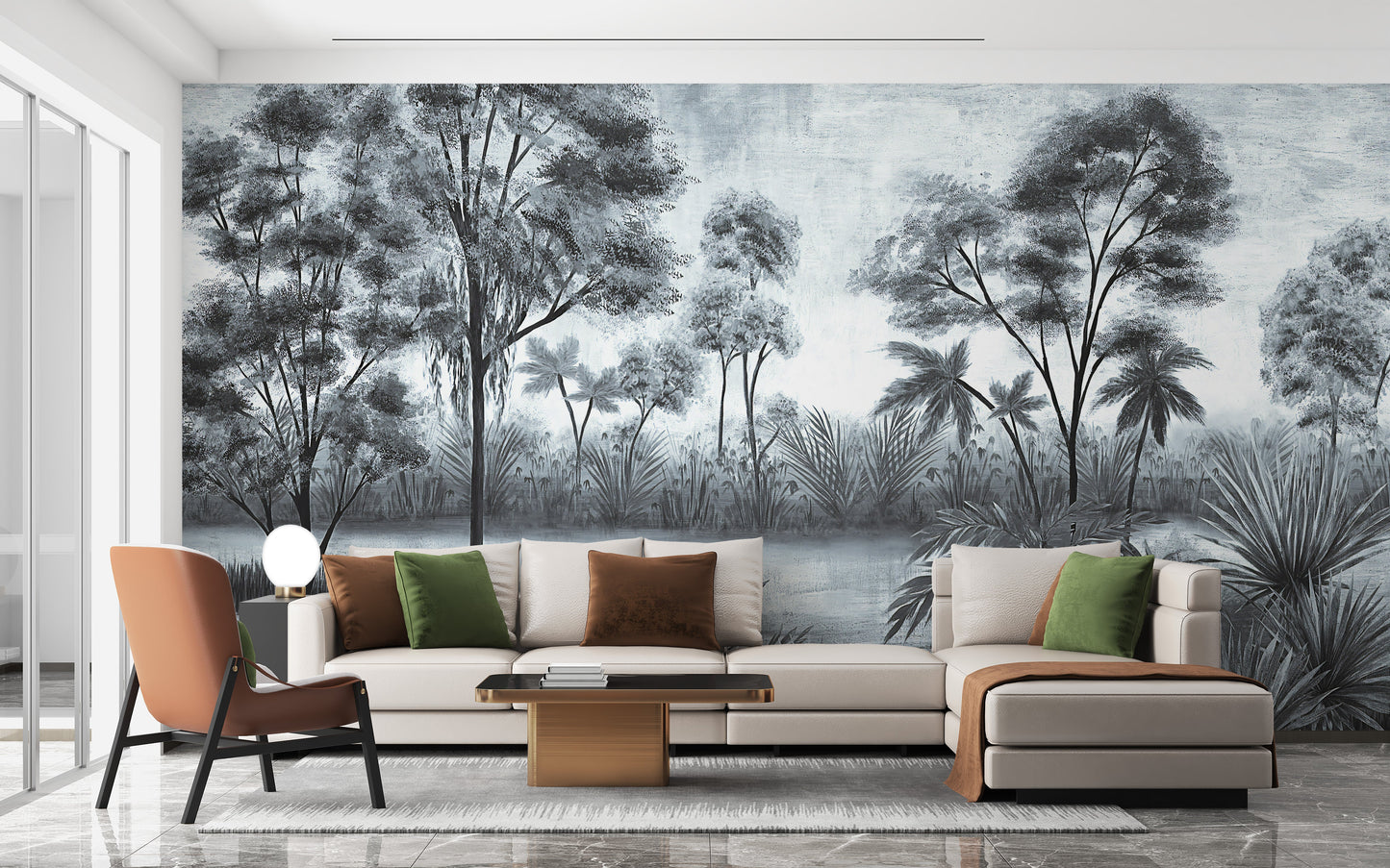 Subtle gloomy tree tones wall mural art
