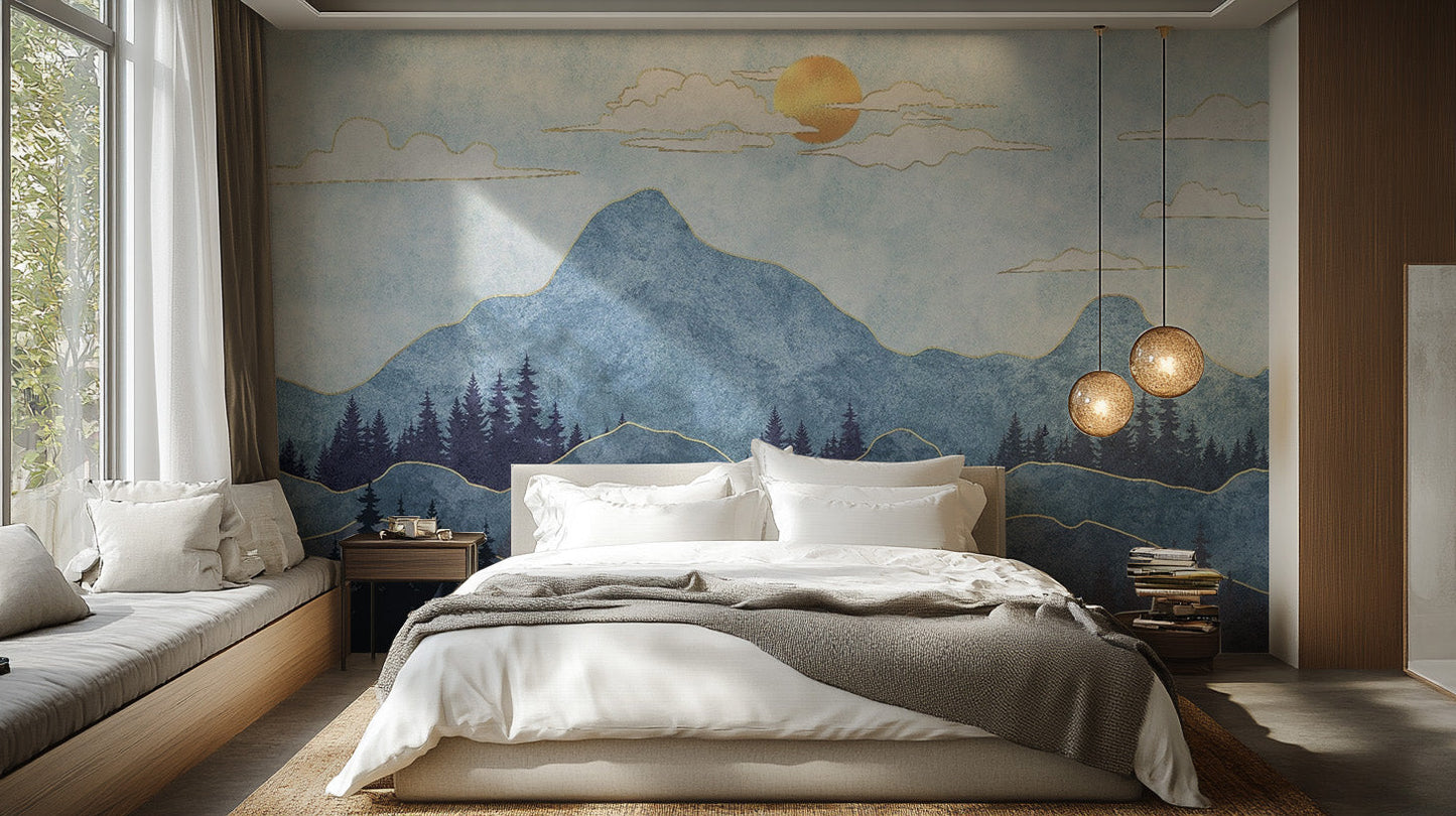 Watercolor Blue Mountain Wallpaper Murals - Giffywalls