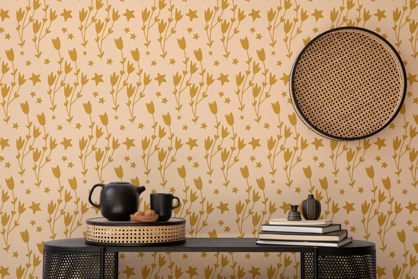 Dream-inspired yellow floral star wall mural
