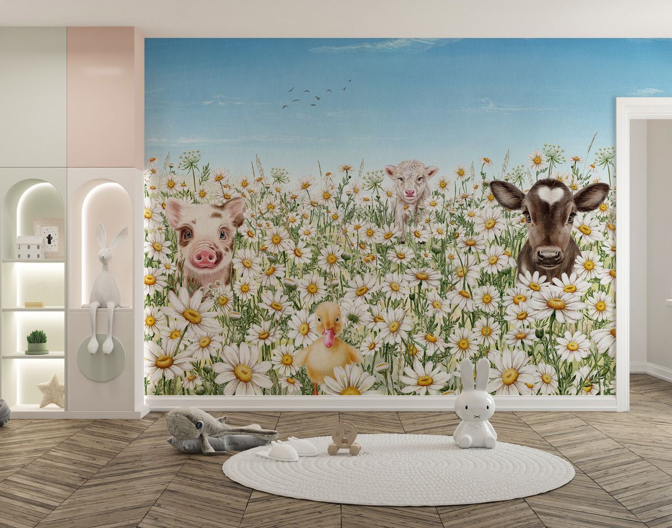 Farm animals wallpaper mural for kids
