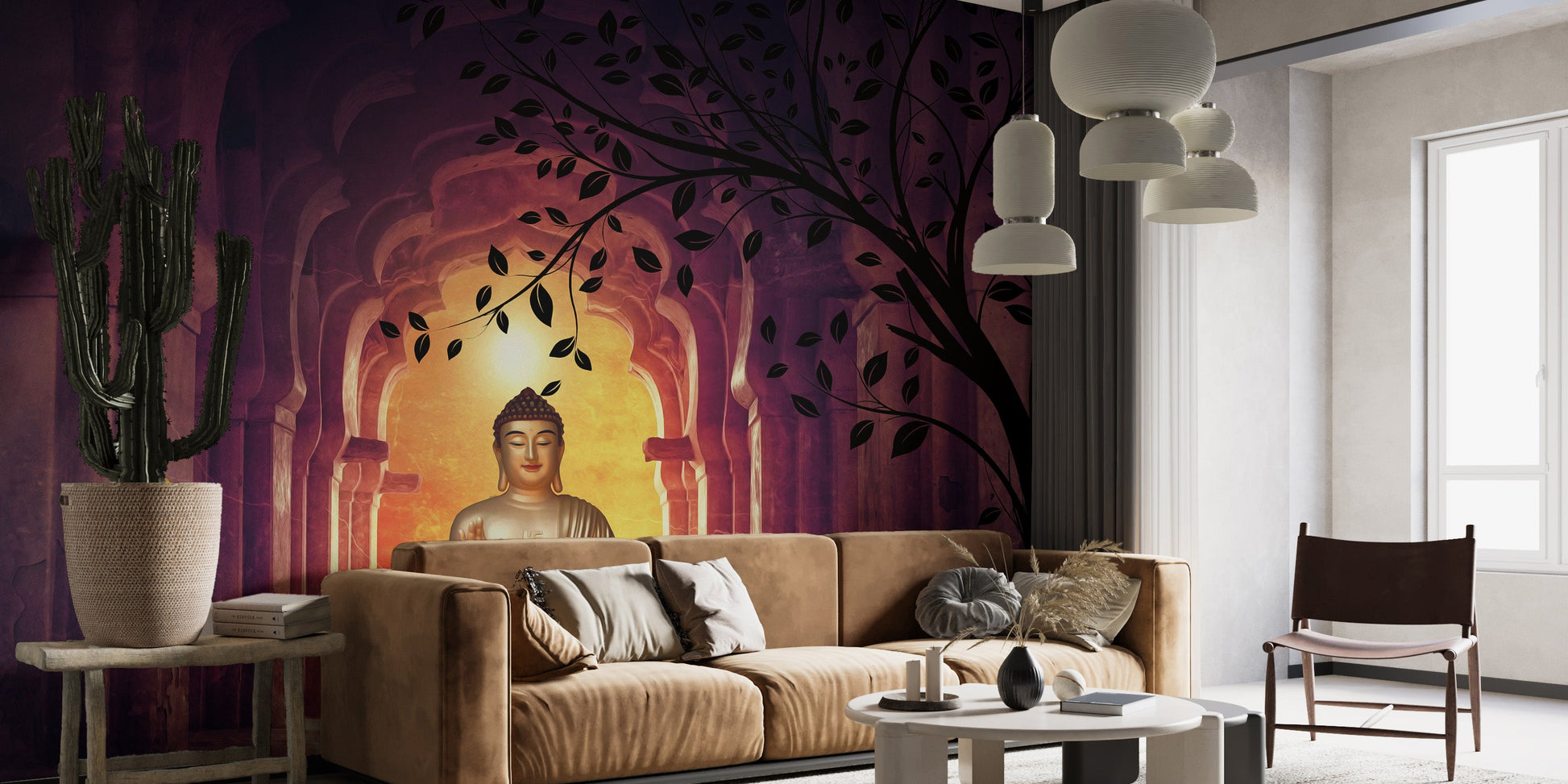 Ancient Temple Buddha Tree Wall Mural - Giffywalls