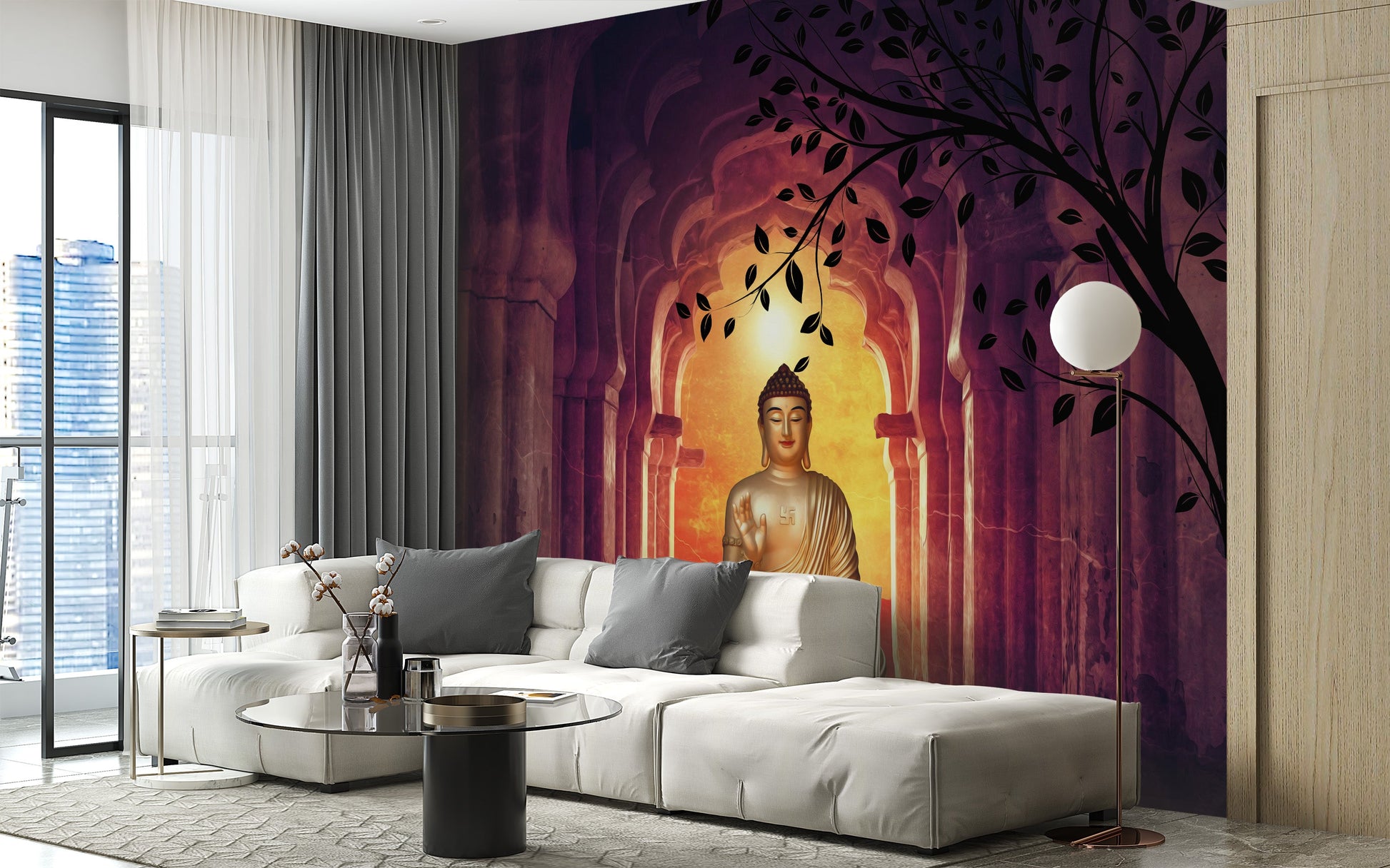 Ancient Temple Buddha Tree Wall Mural - Giffywalls