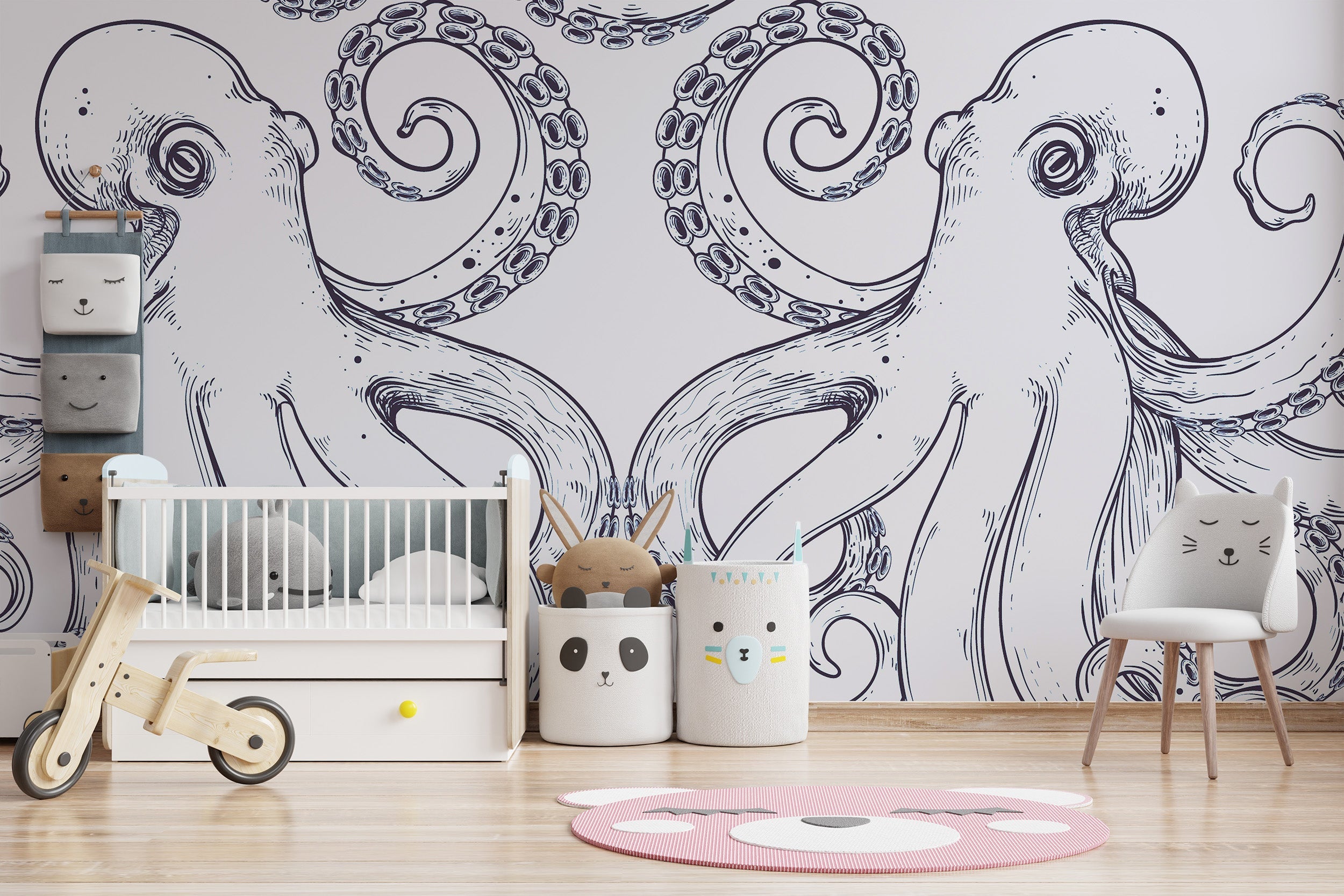 Nursery feels playful with a giant octopus mural design